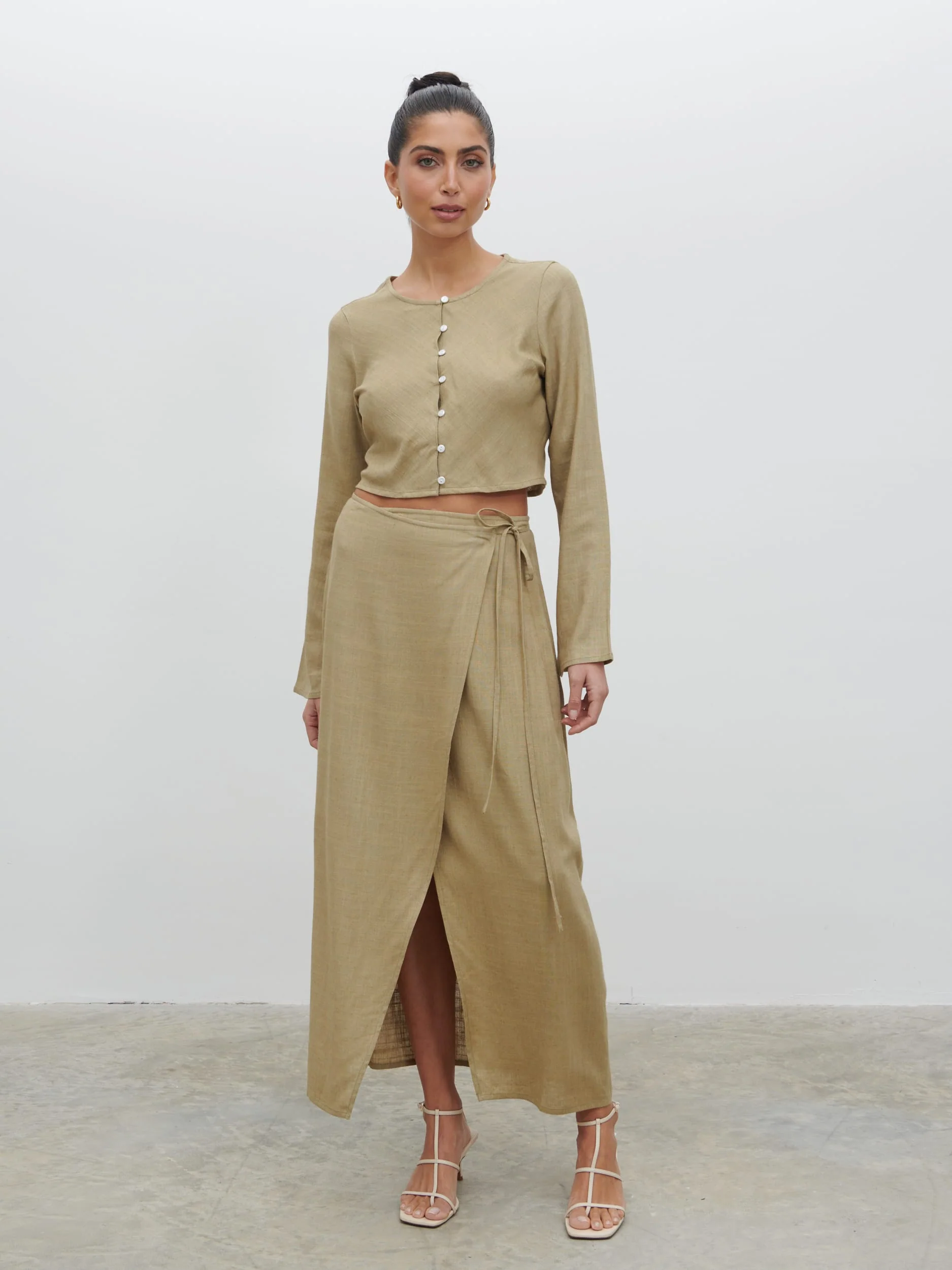 Abigail Button Front Linen Blouse - Olive - Image 2