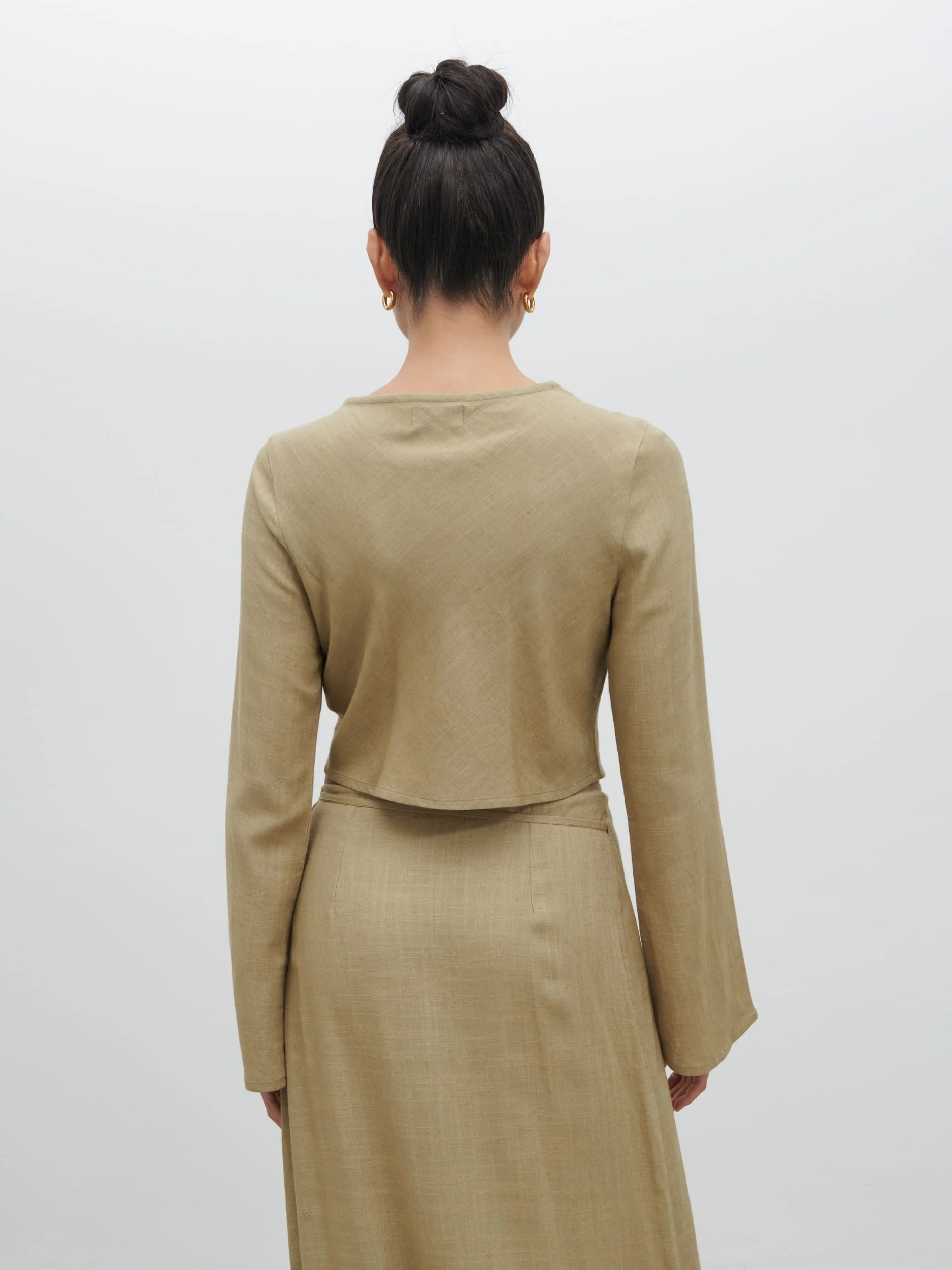 Abigail Button Front Linen Blouse - Olive - Image 4