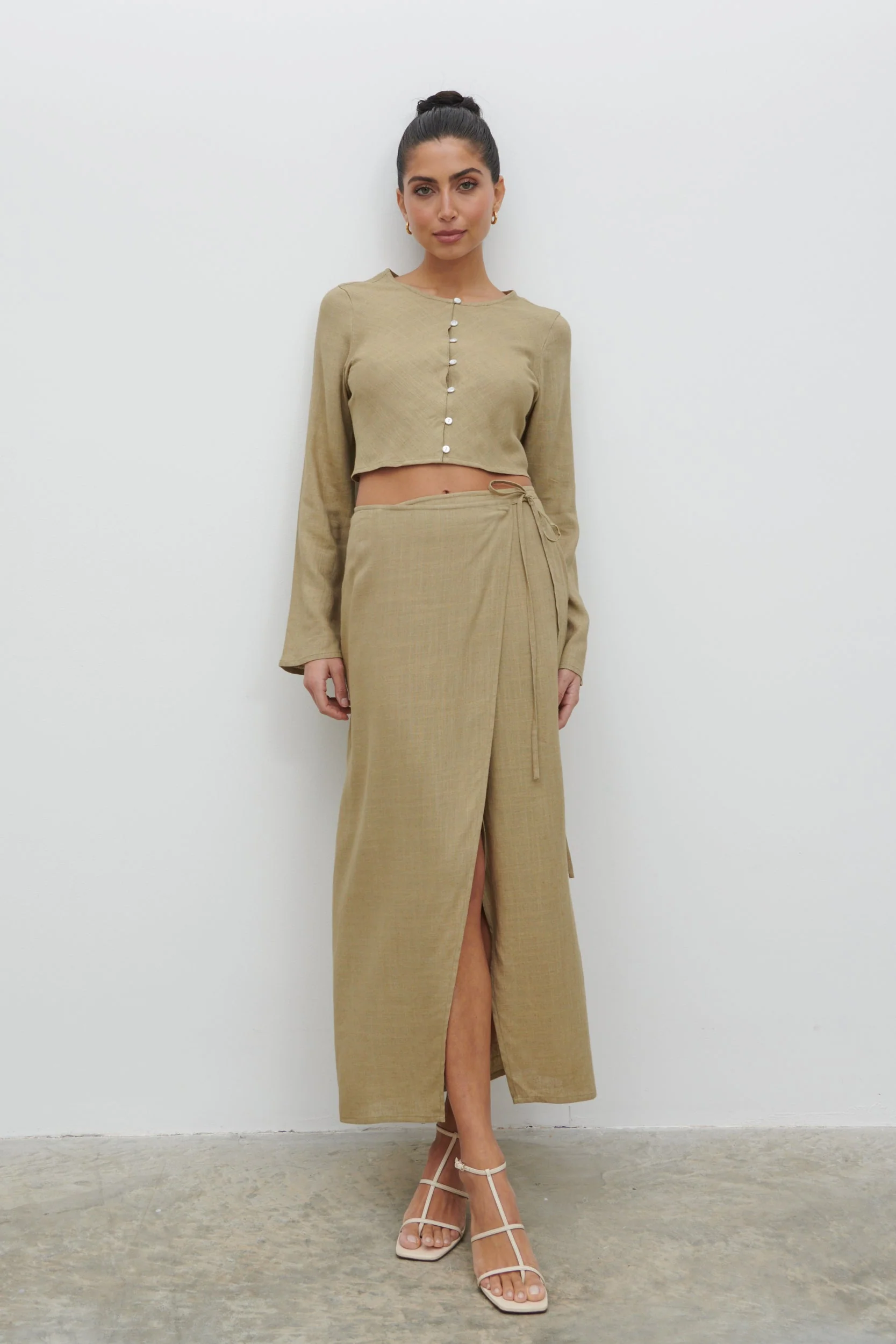 Abigail Button Front Linen Blouse - Olive - Image 5