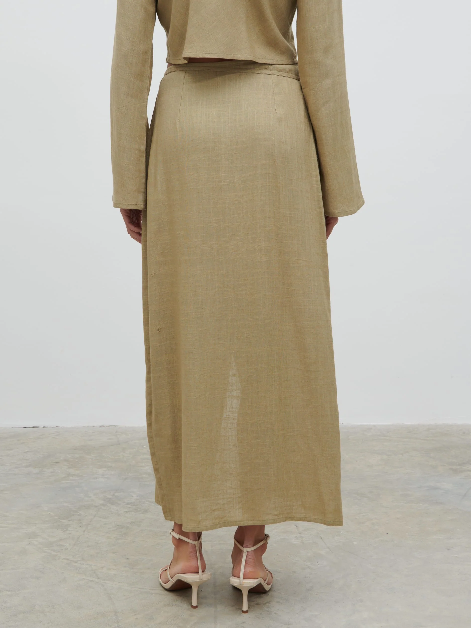 Abigail Wrap Linen Midaxi Skirt - Olive - Image 4