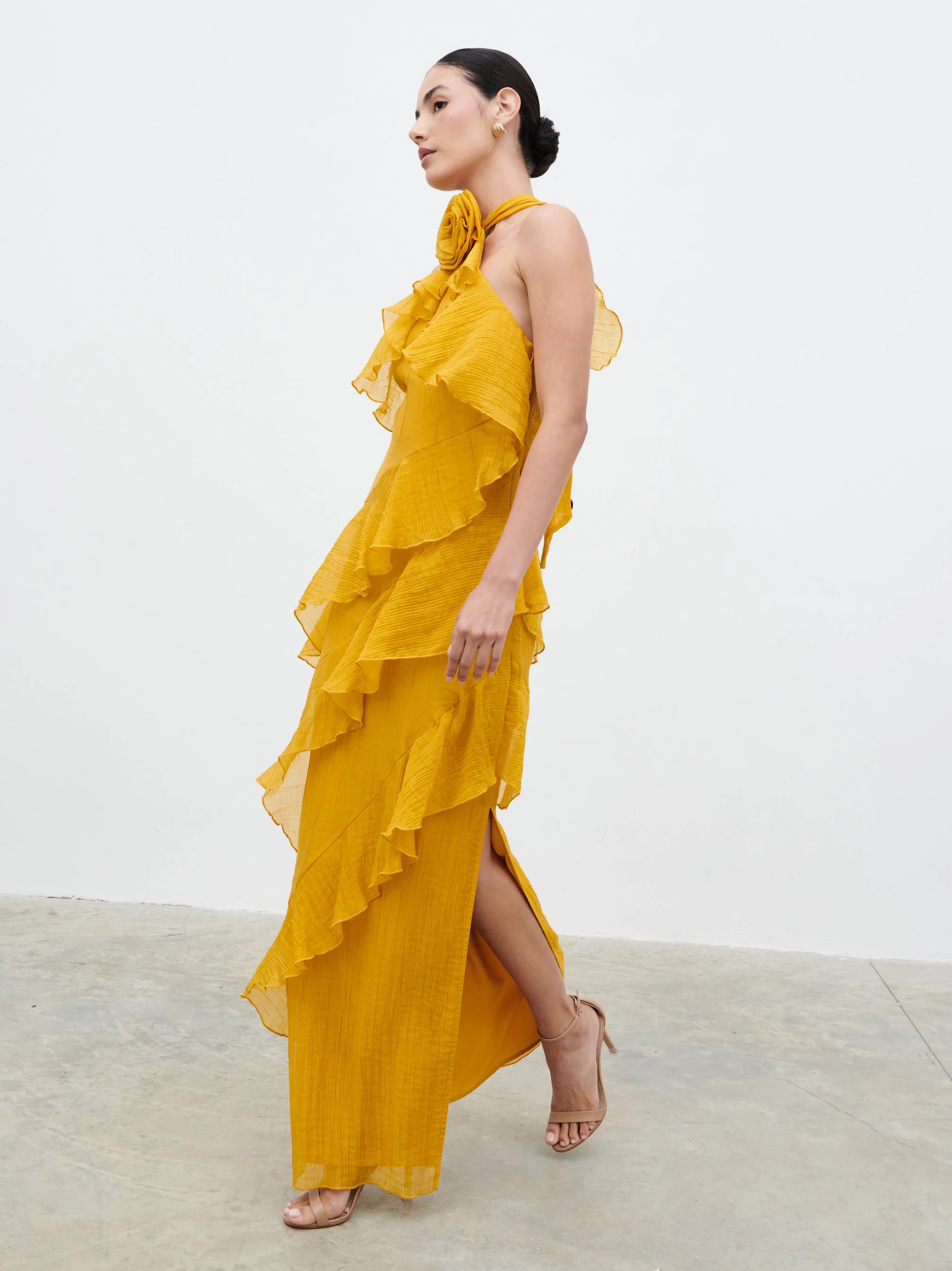 Addison Corsage Ruffle Maxi Dress - Yellow Ochre - Image 2