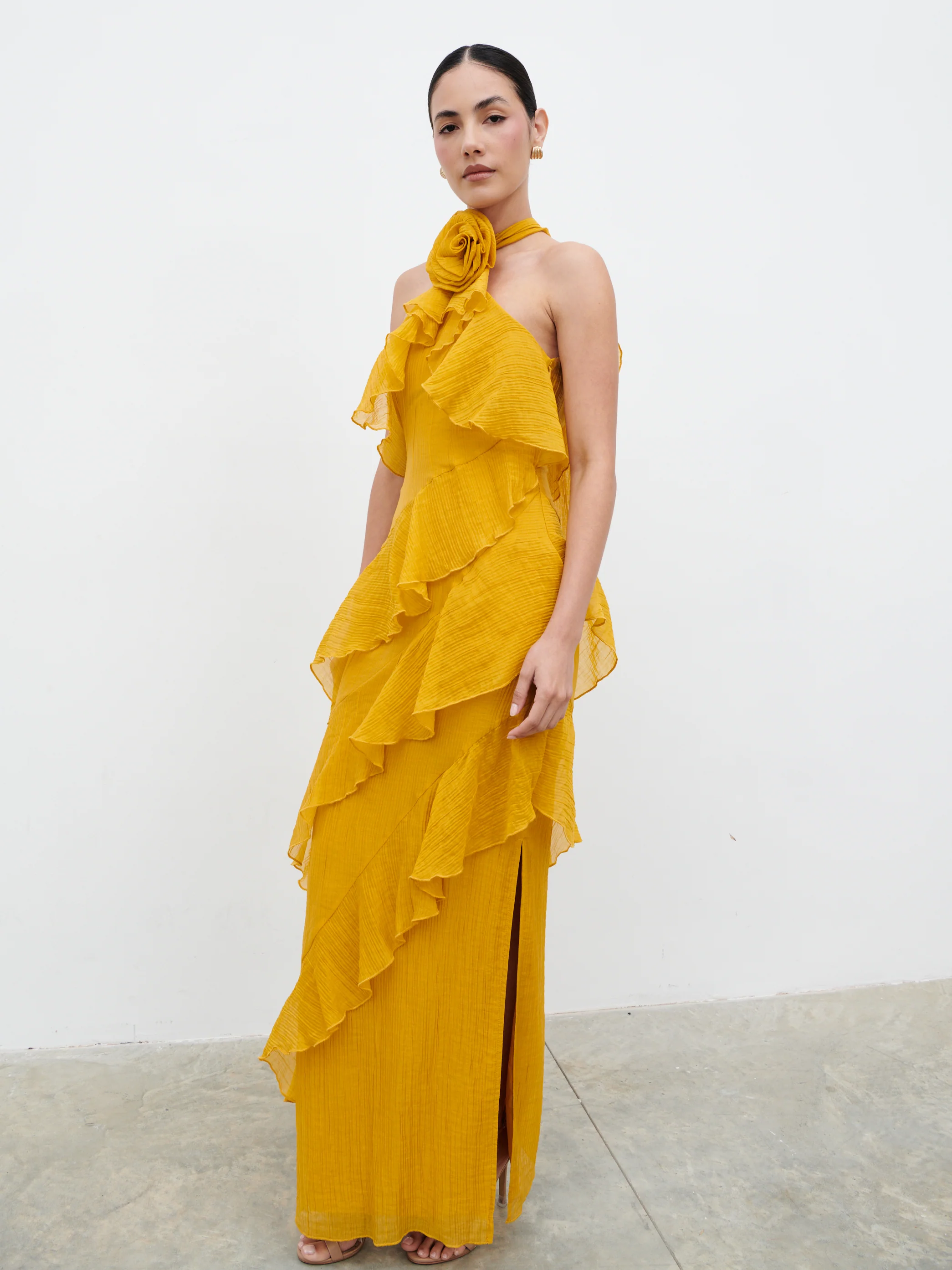 Addison Corsage Ruffle Maxi Dress - Yellow Ochre - Image 5