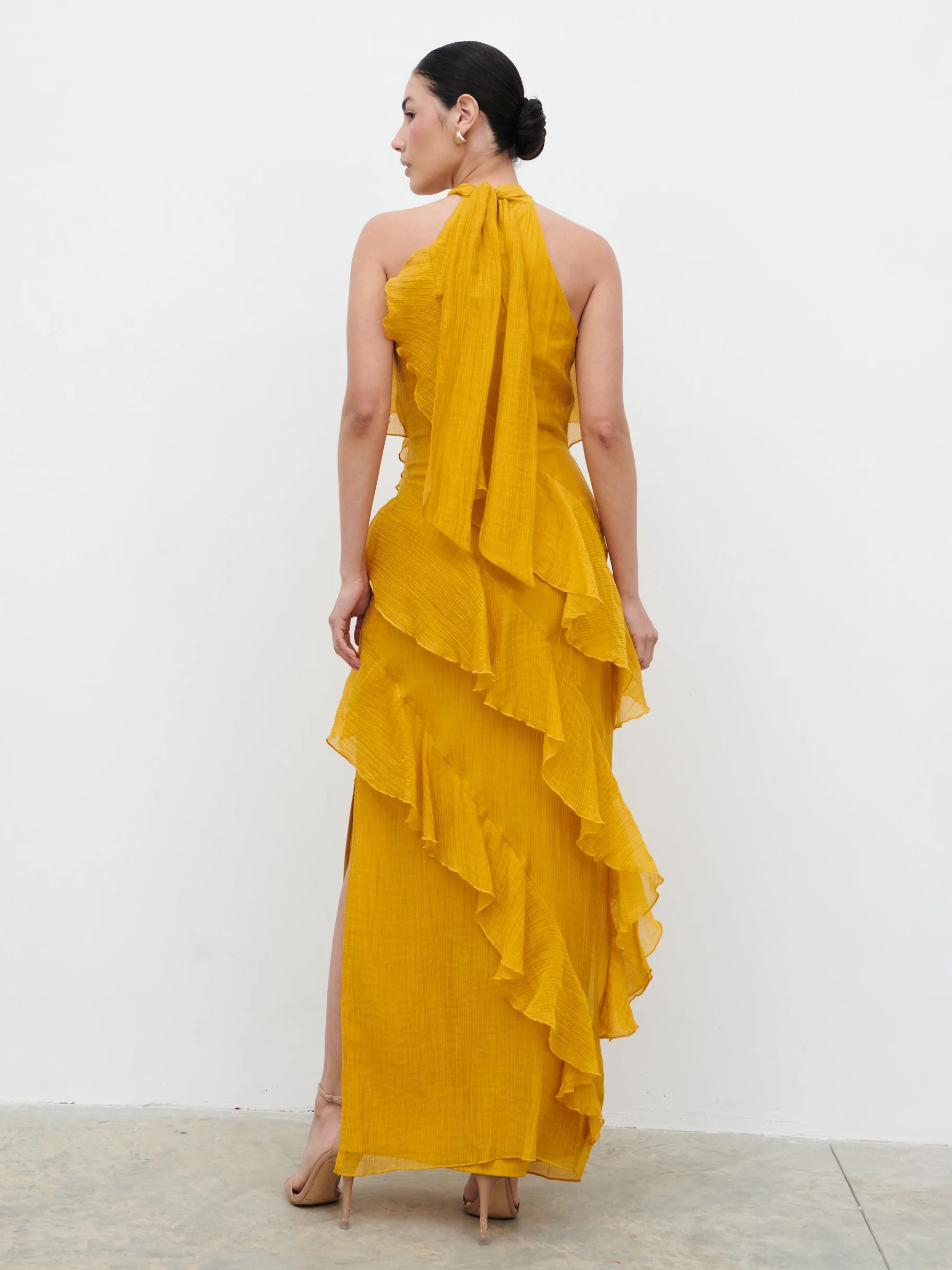 Addison Corsage Ruffle Maxi Dress - Yellow Ochre - Image 6