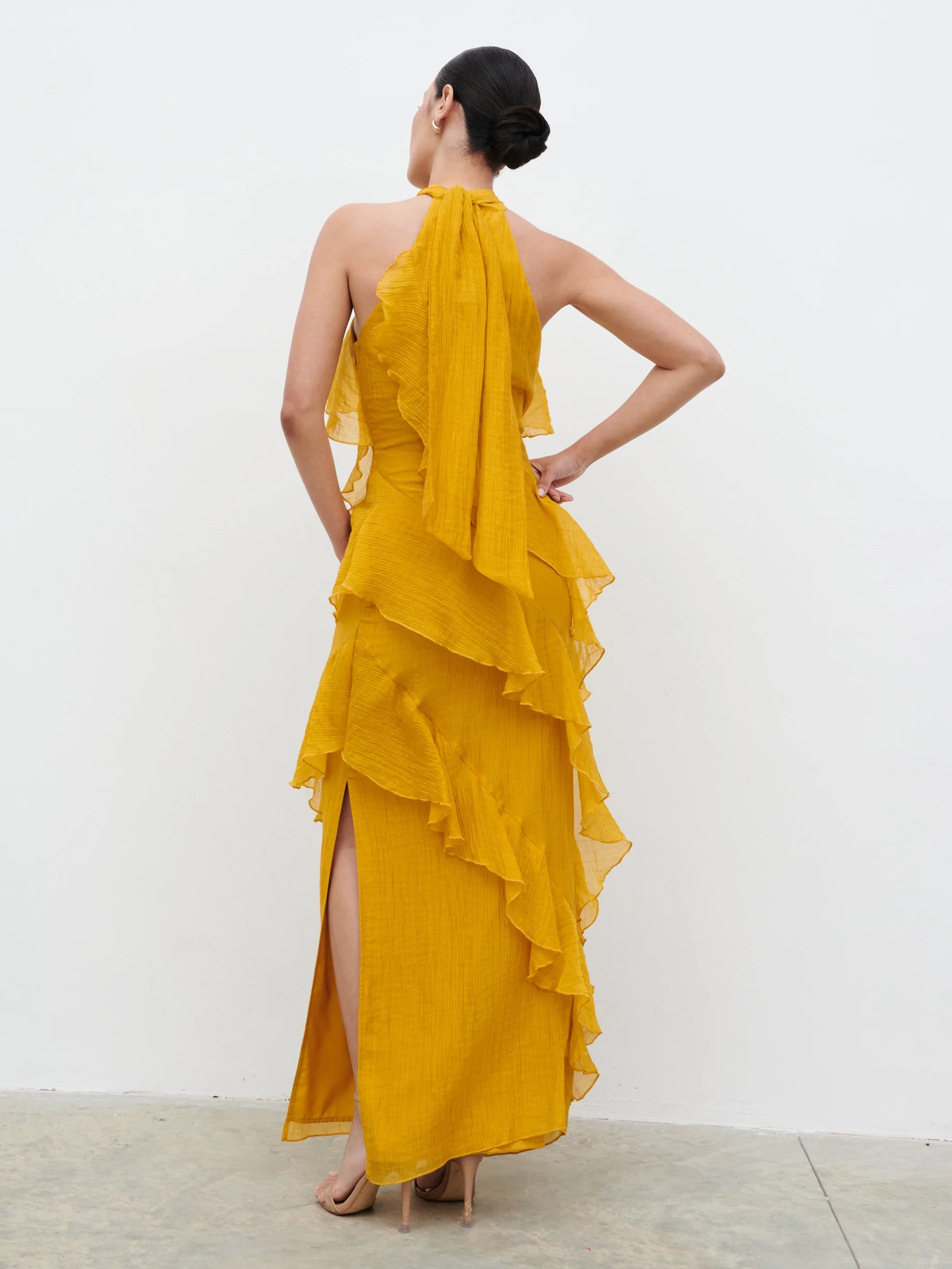 Addison Corsage Ruffle Maxi Dress - Yellow Ochre - Image 7