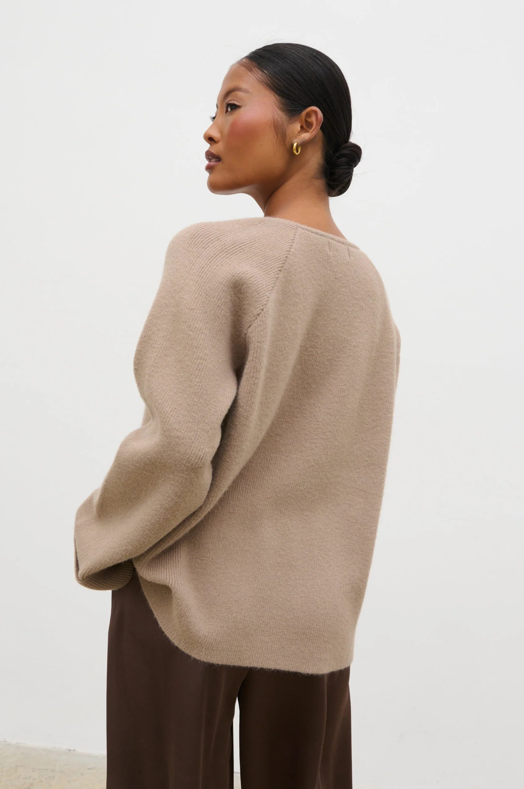 Aisha Double Breasted Knit Cardigan - Dusty Taupe - Image 4