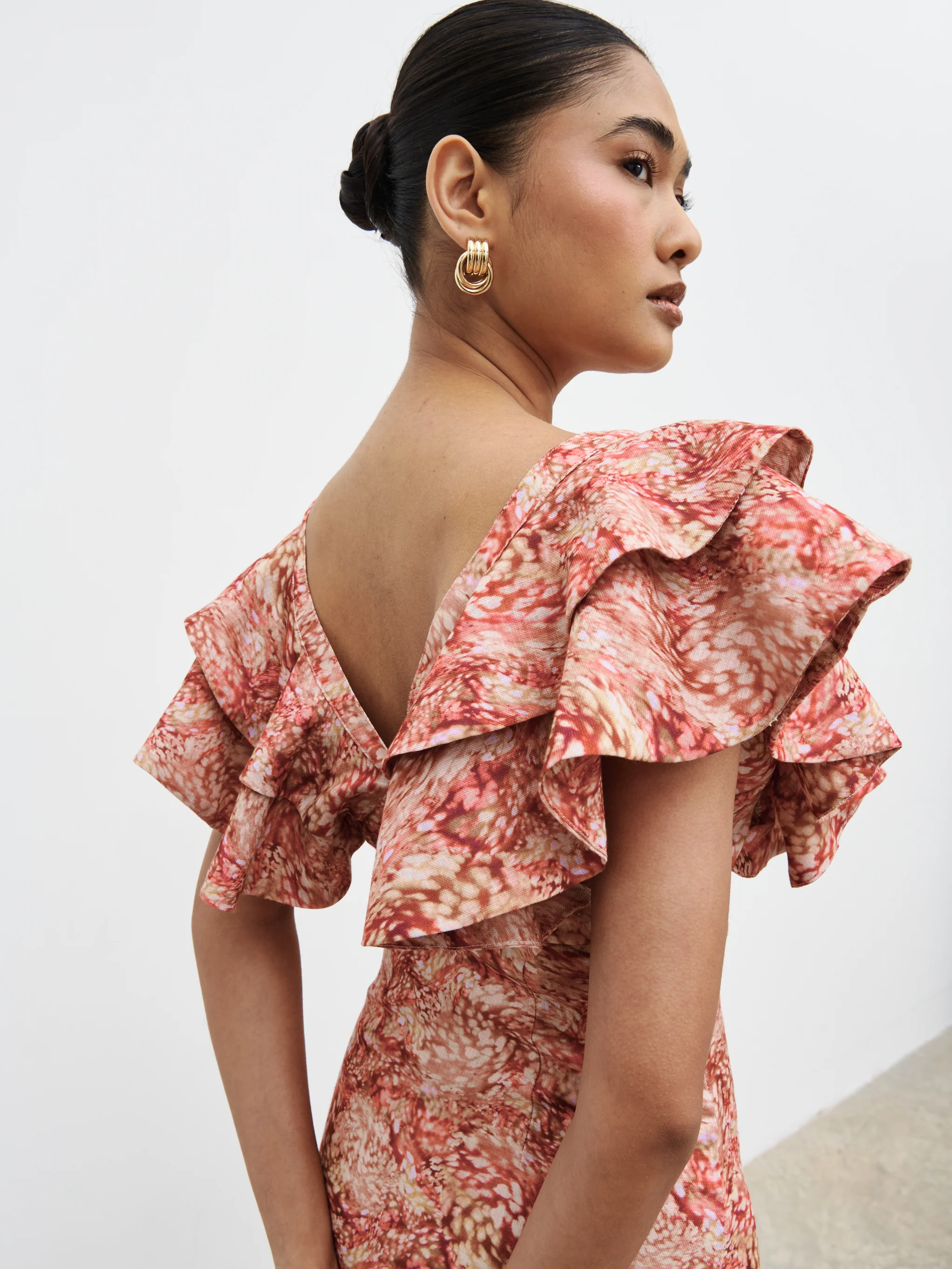 Alani V Neck Ruffle Maxi Dress - Berry Multi Abstract - Image 2