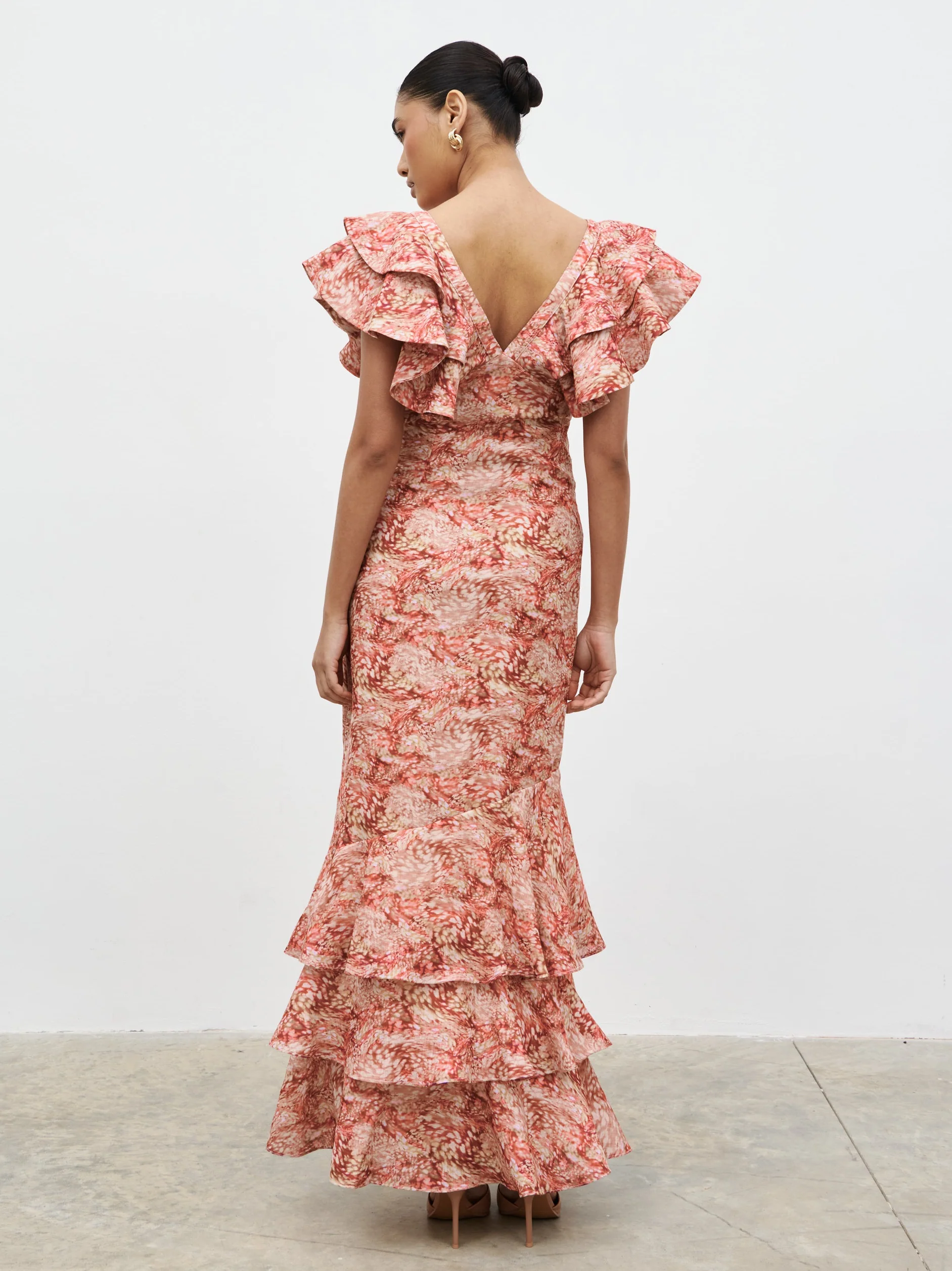 Alani V Neck Ruffle Maxi Dress - Berry Multi Abstract - Image 4