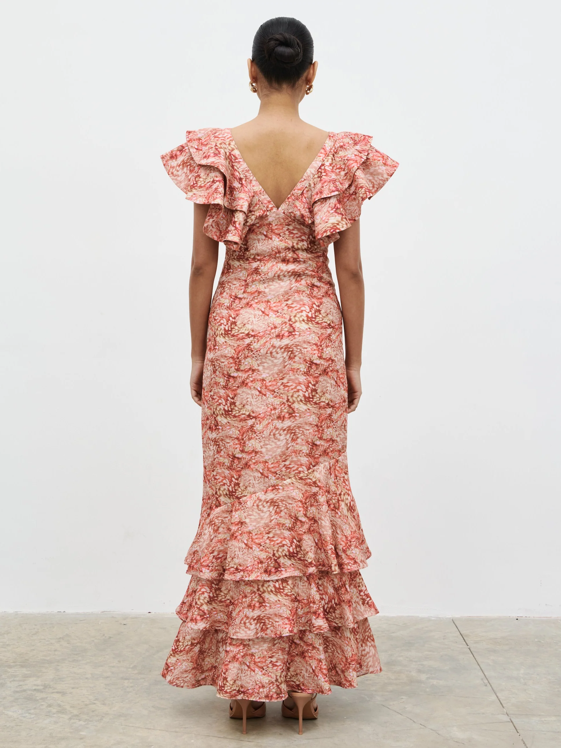 Alani V Neck Ruffle Maxi Dress - Berry Multi Abstract - Image 8