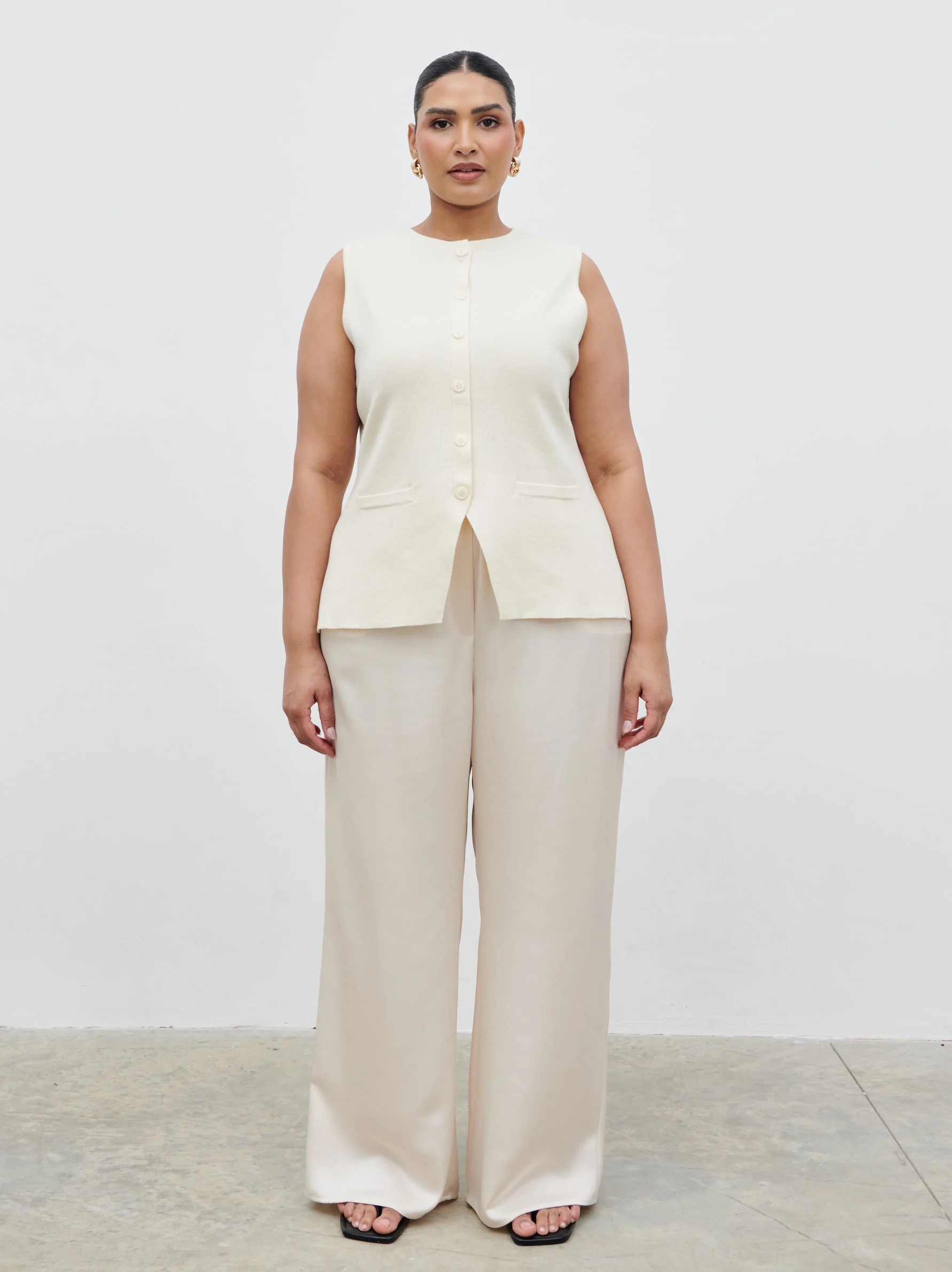 Alba Knit Longline Waistcoat Curve - Cream - Image 6