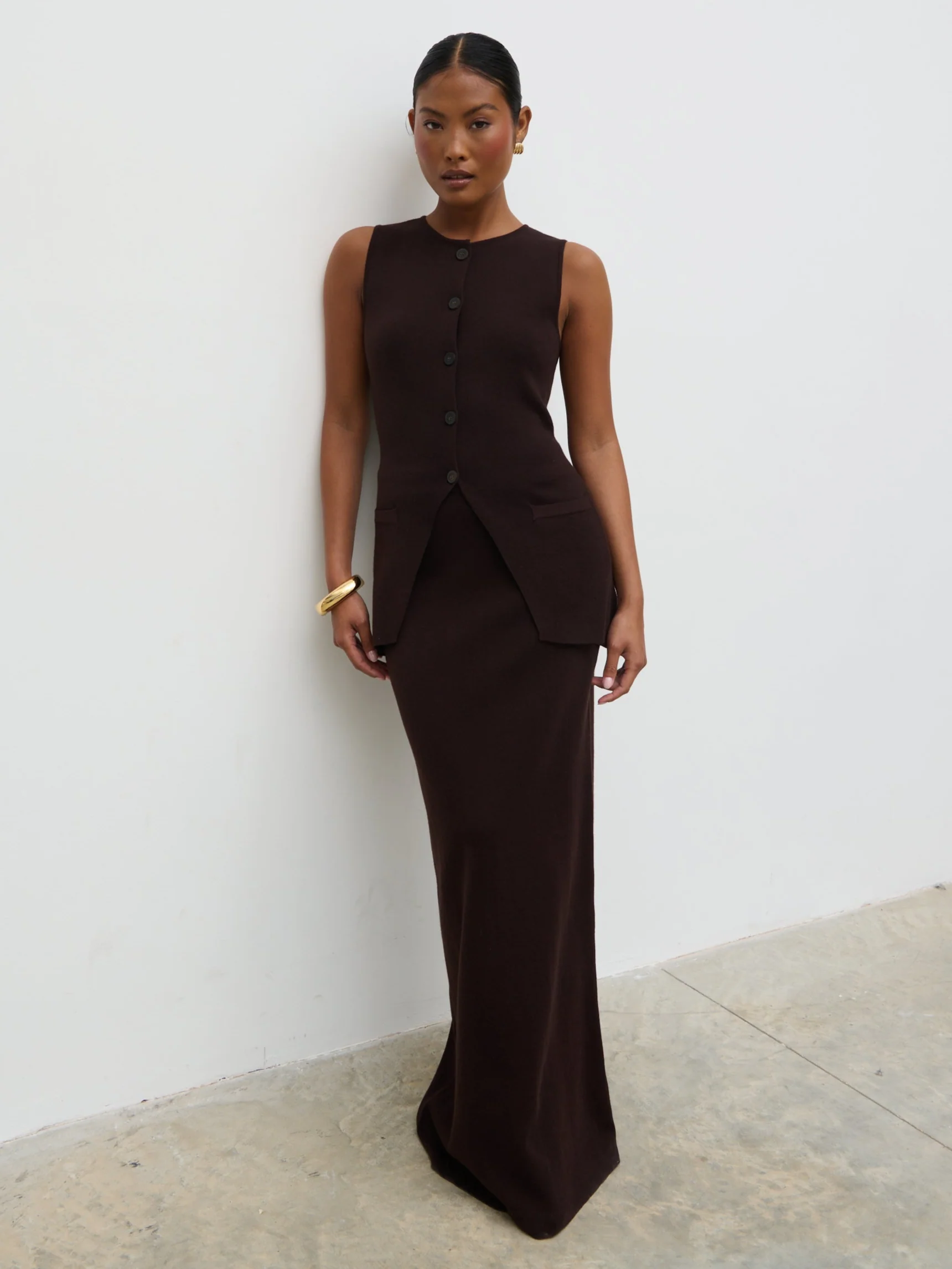 Alba Knit Maxi Skirt - Chocolate - Image 3