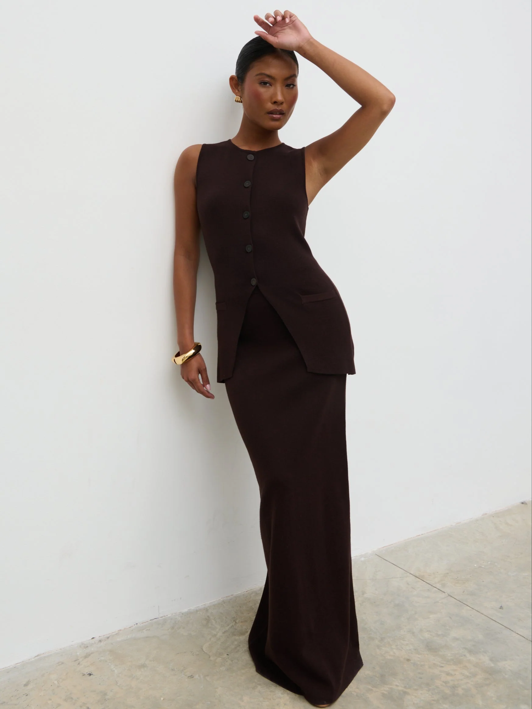 Alba Knit Maxi Skirt - Chocolate - Image 6