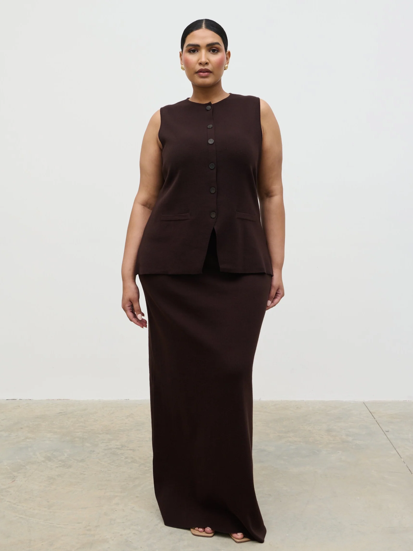 Alba Knit Maxi Skirt Curve - Chocolate - Image 3
