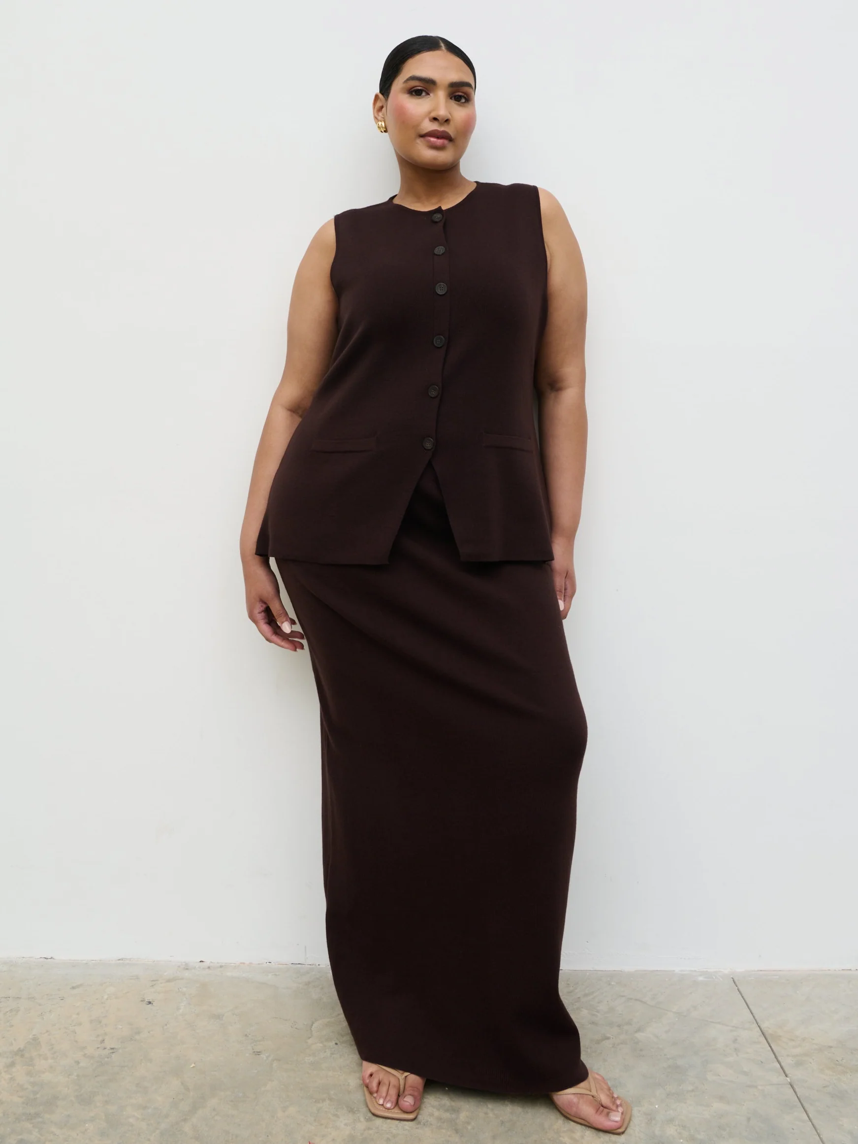 Alba Knit Maxi Skirt Curve - Chocolate - Image 5