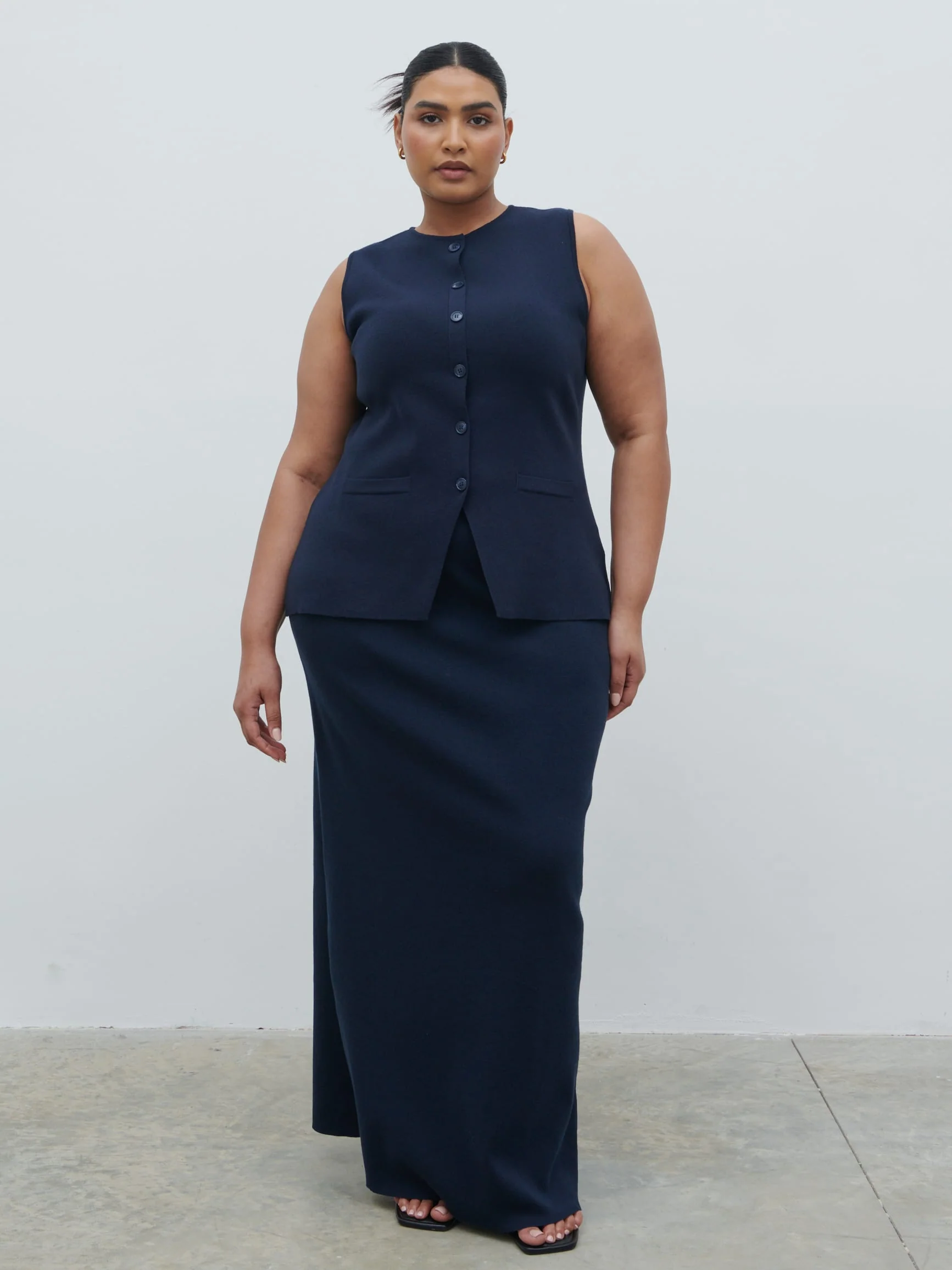 Alba Knit Maxi Skirt Curve - Navy - Image 4