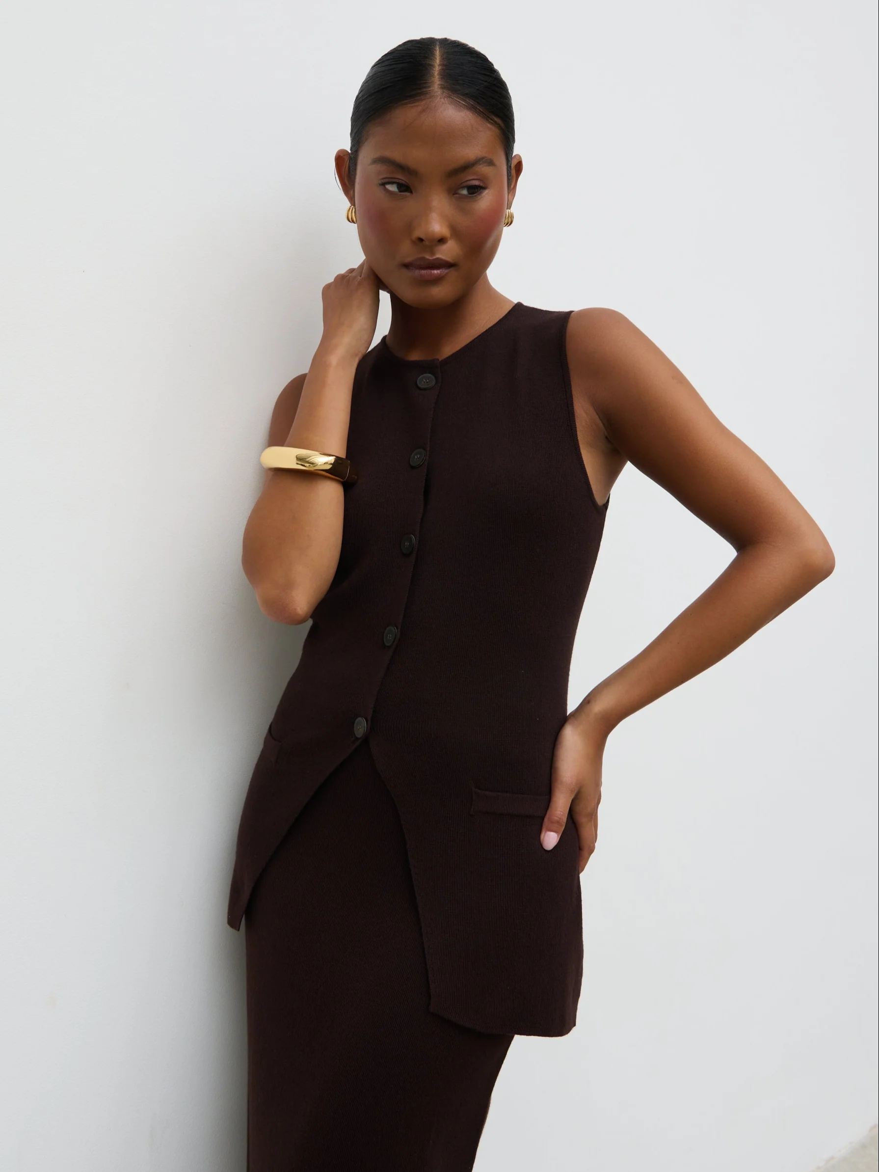 Alba Knit Waistcoat - Chocolate - Image 3