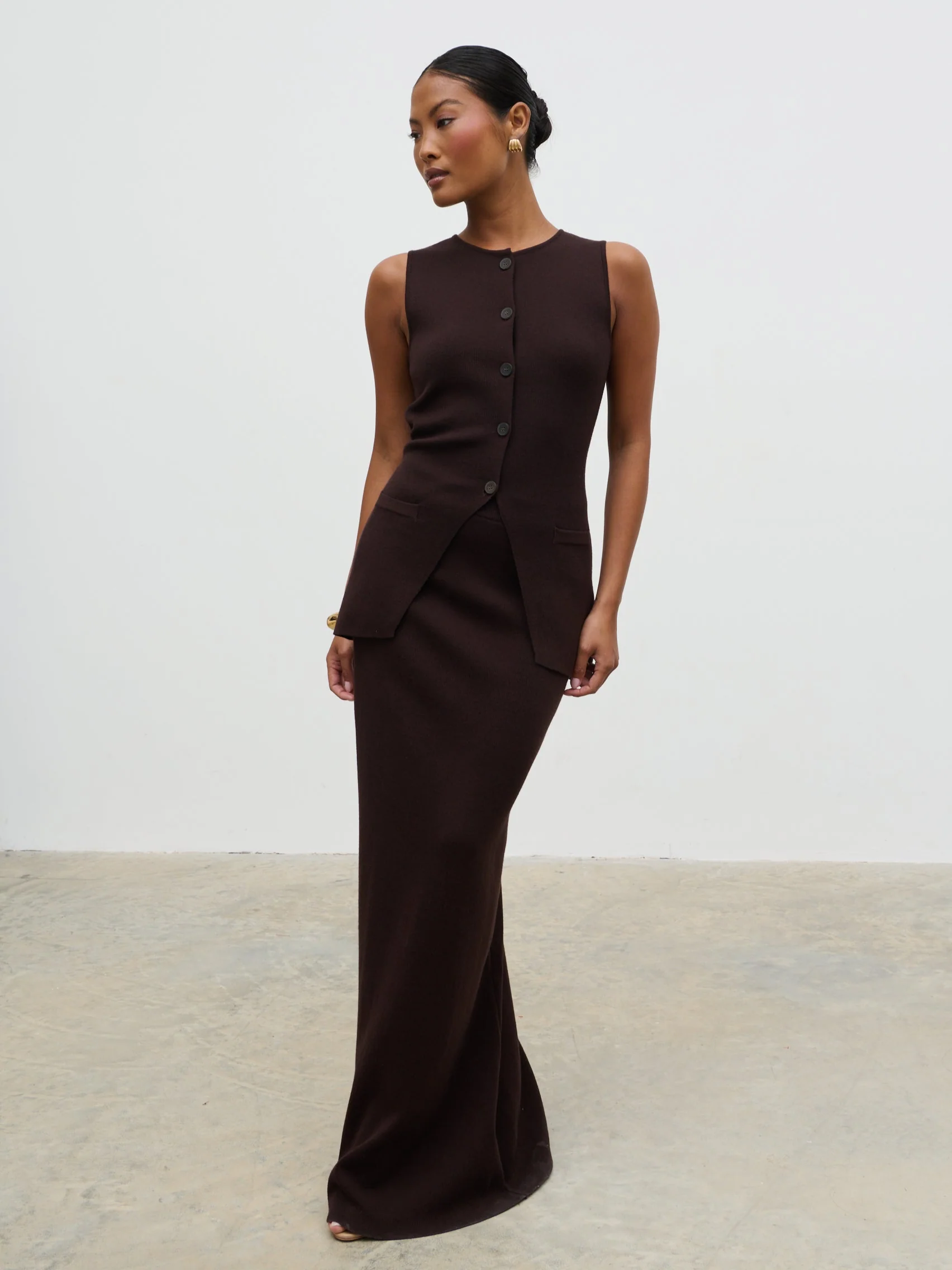 Alba Knit Waistcoat - Chocolate - Image 4