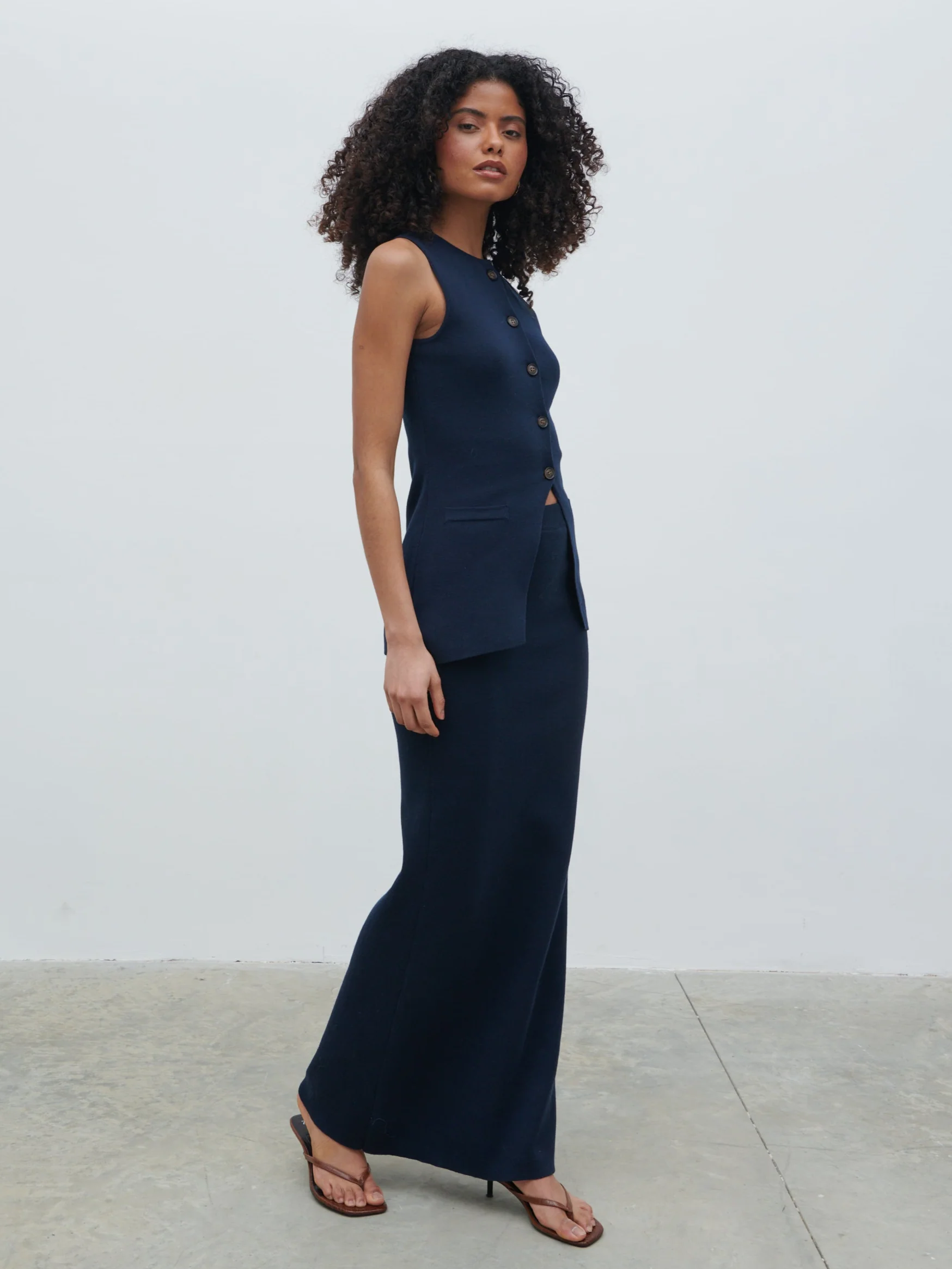 Alba Knit Waistcoat - Navy - Image 3