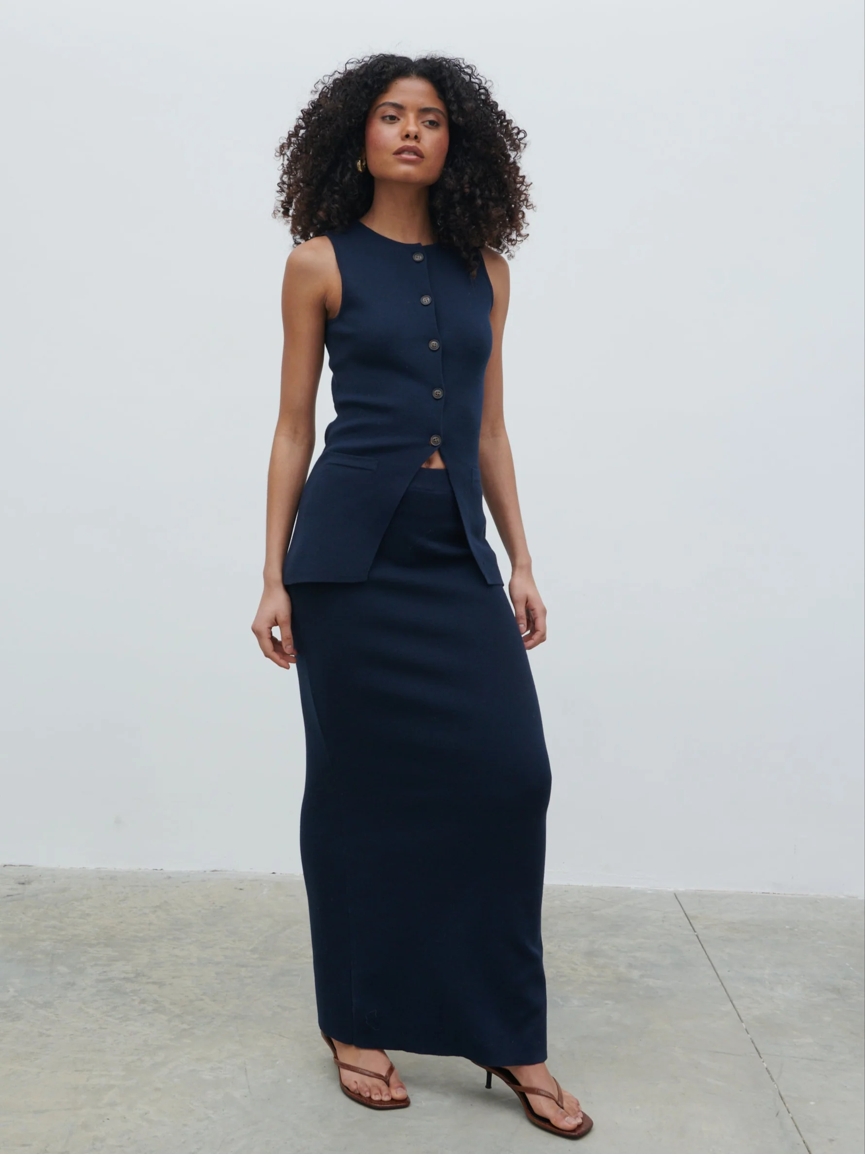 Alba Knit Waistcoat - Navy - Image 5