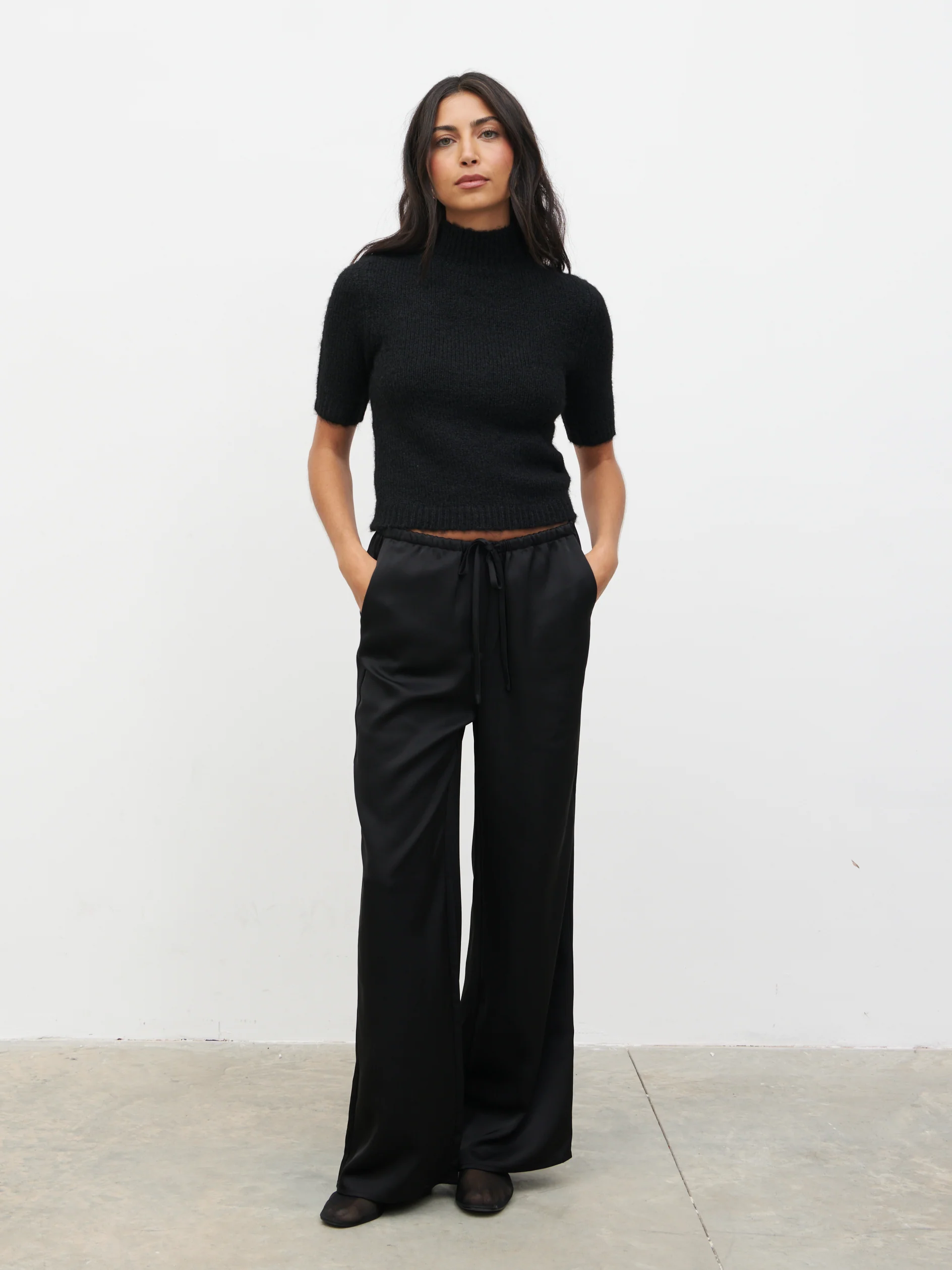 Alia Fluffy High Neck Knit Top - Black - Image 2