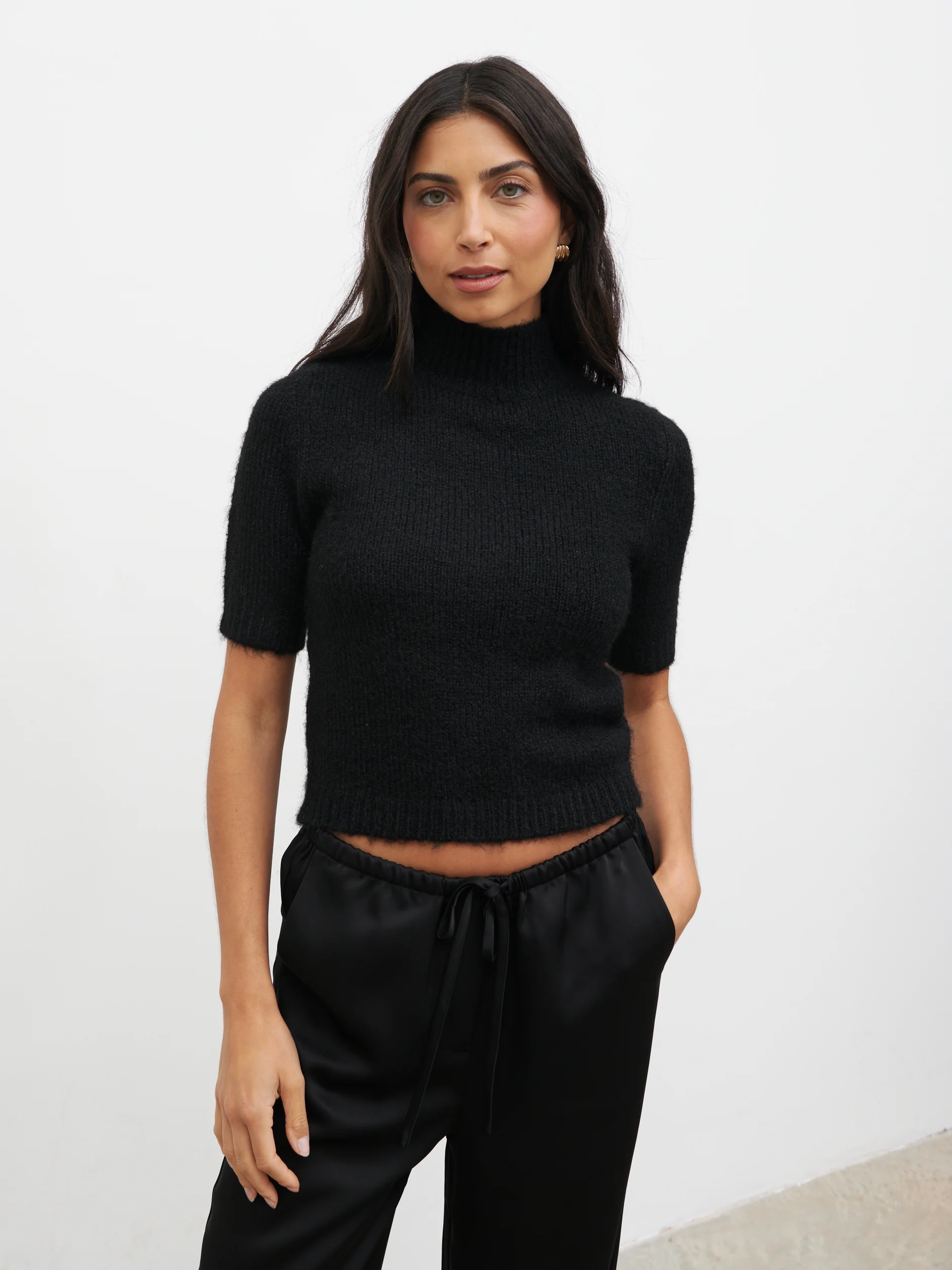 Alia Fluffy High Neck Knit Top - Black - Image 3