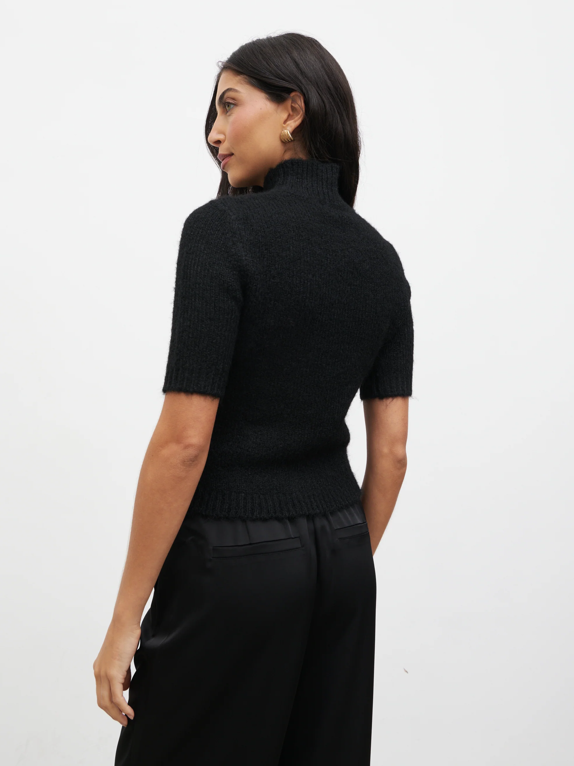 Alia Fluffy High Neck Knit Top - Black - Image 5