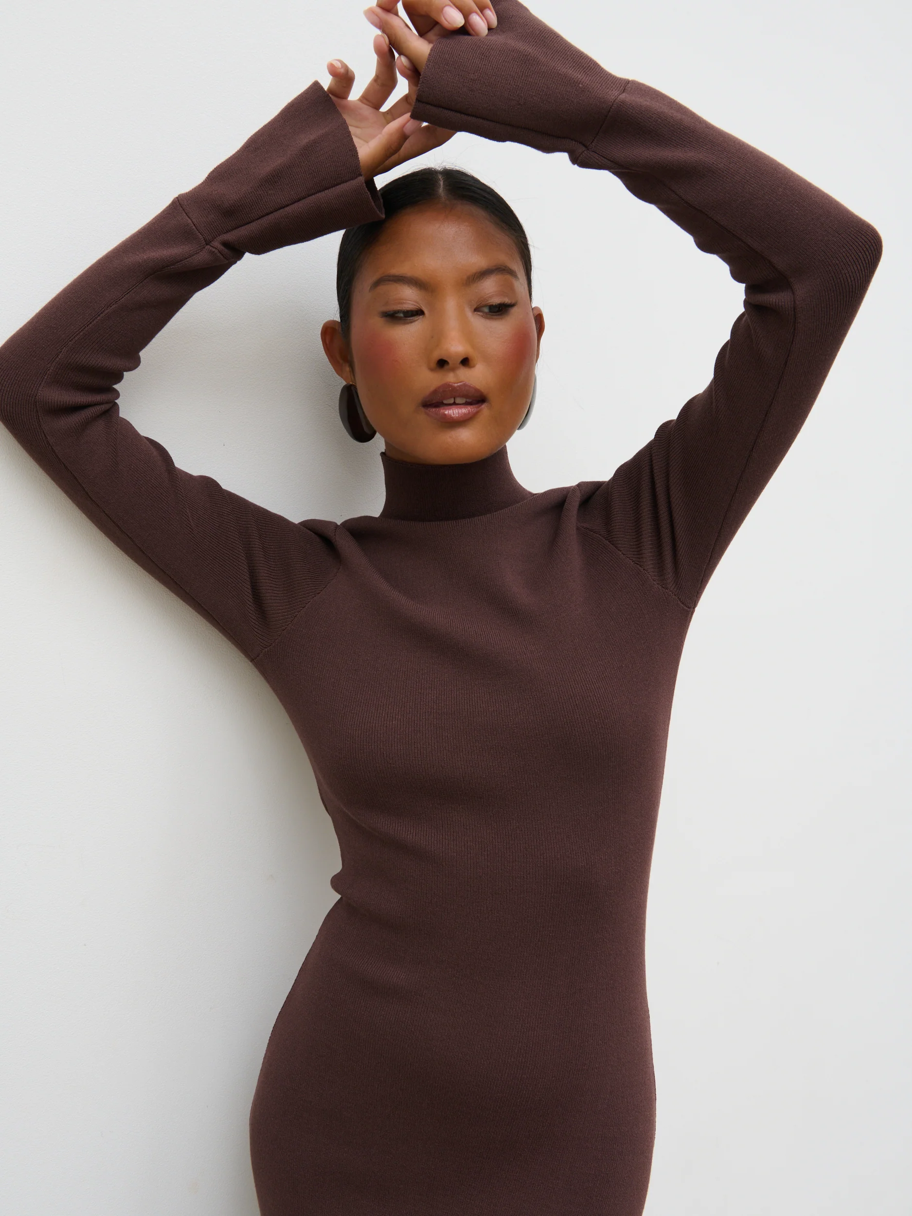 Alina High Neck Knit Midaxi Dress - Brown - Image 5