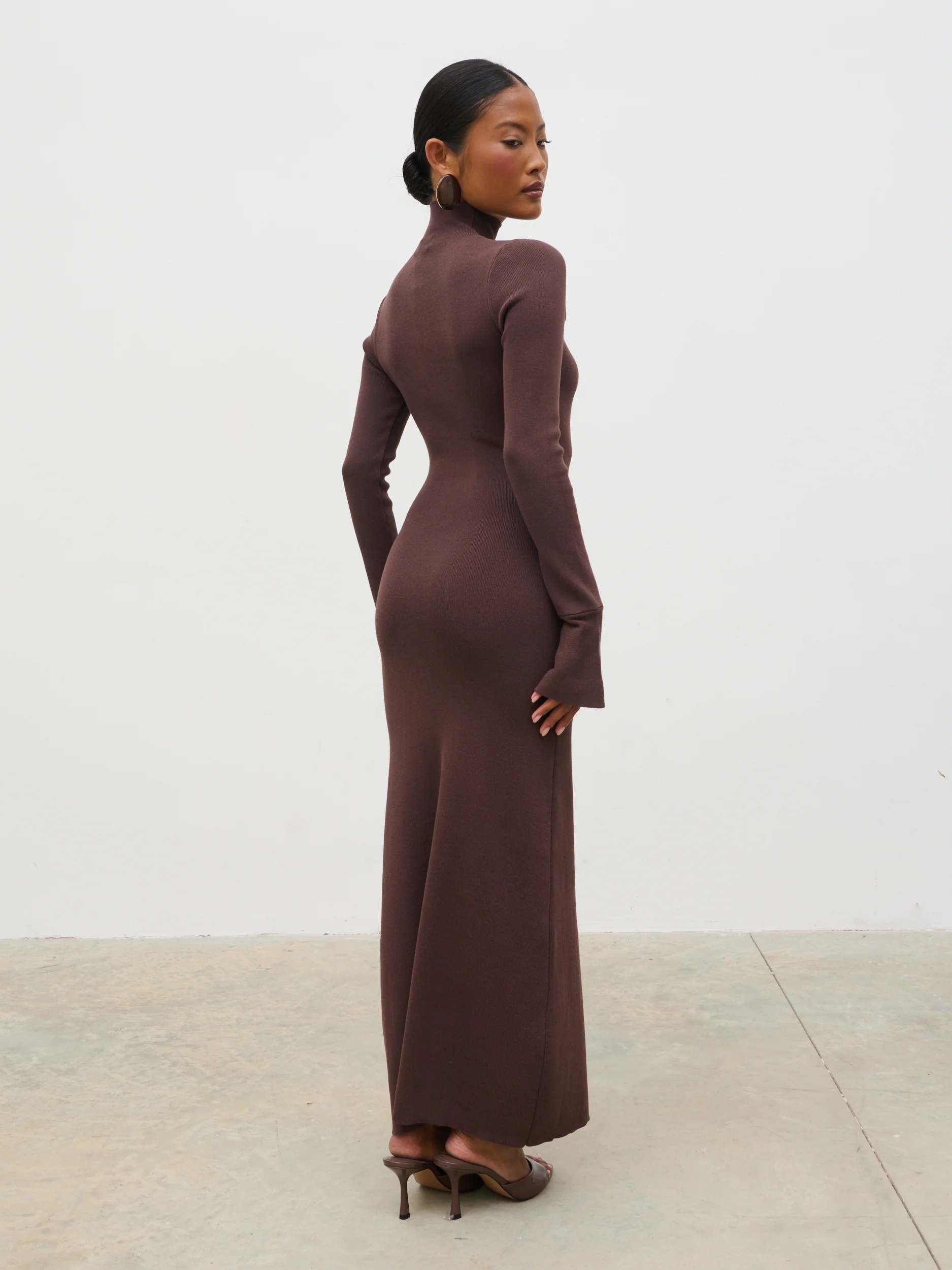 Alina High Neck Knit Midaxi Dress - Brown - Image 6