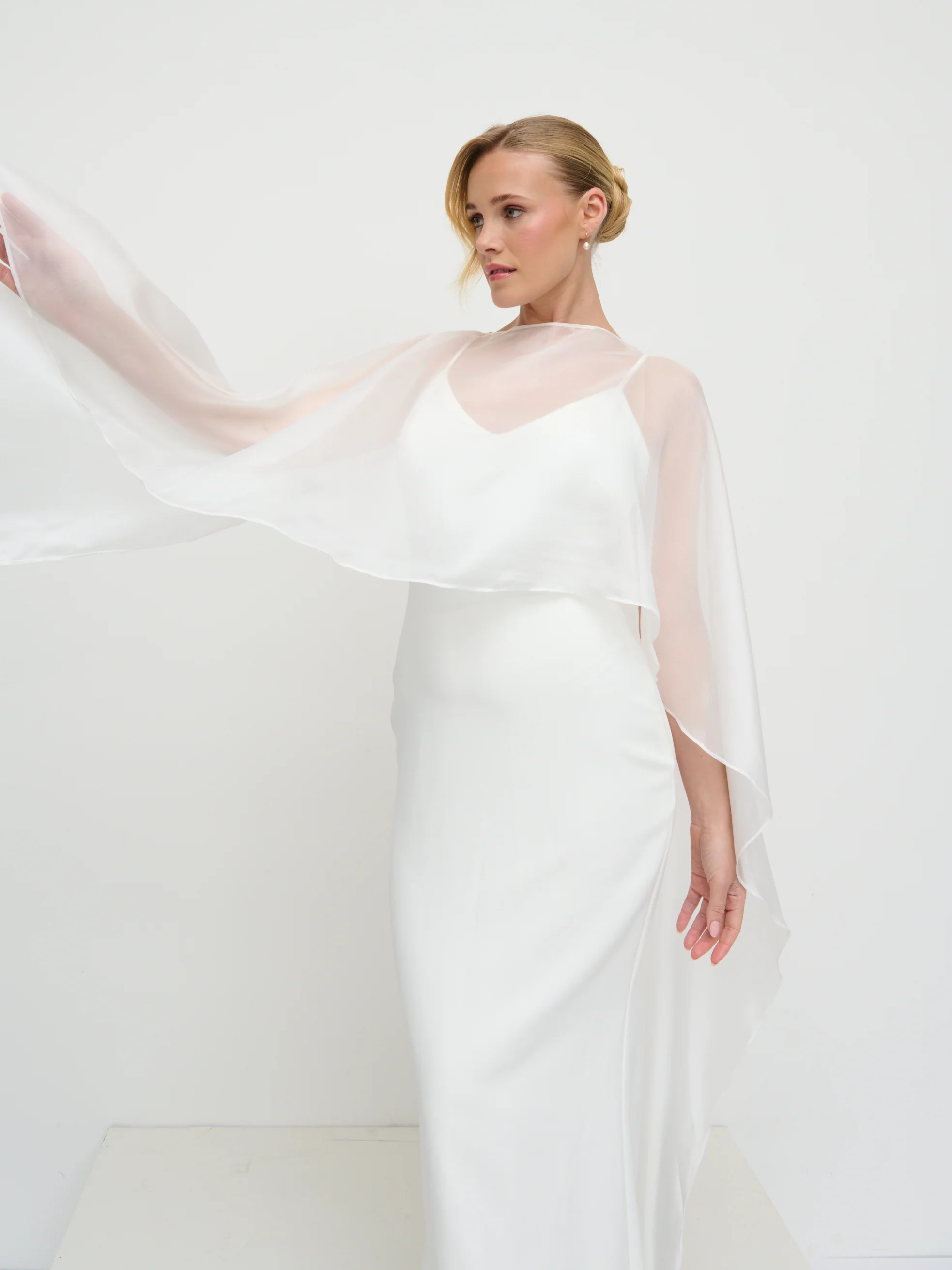 Almada Draped Organza Cape - Ivory - Image 3