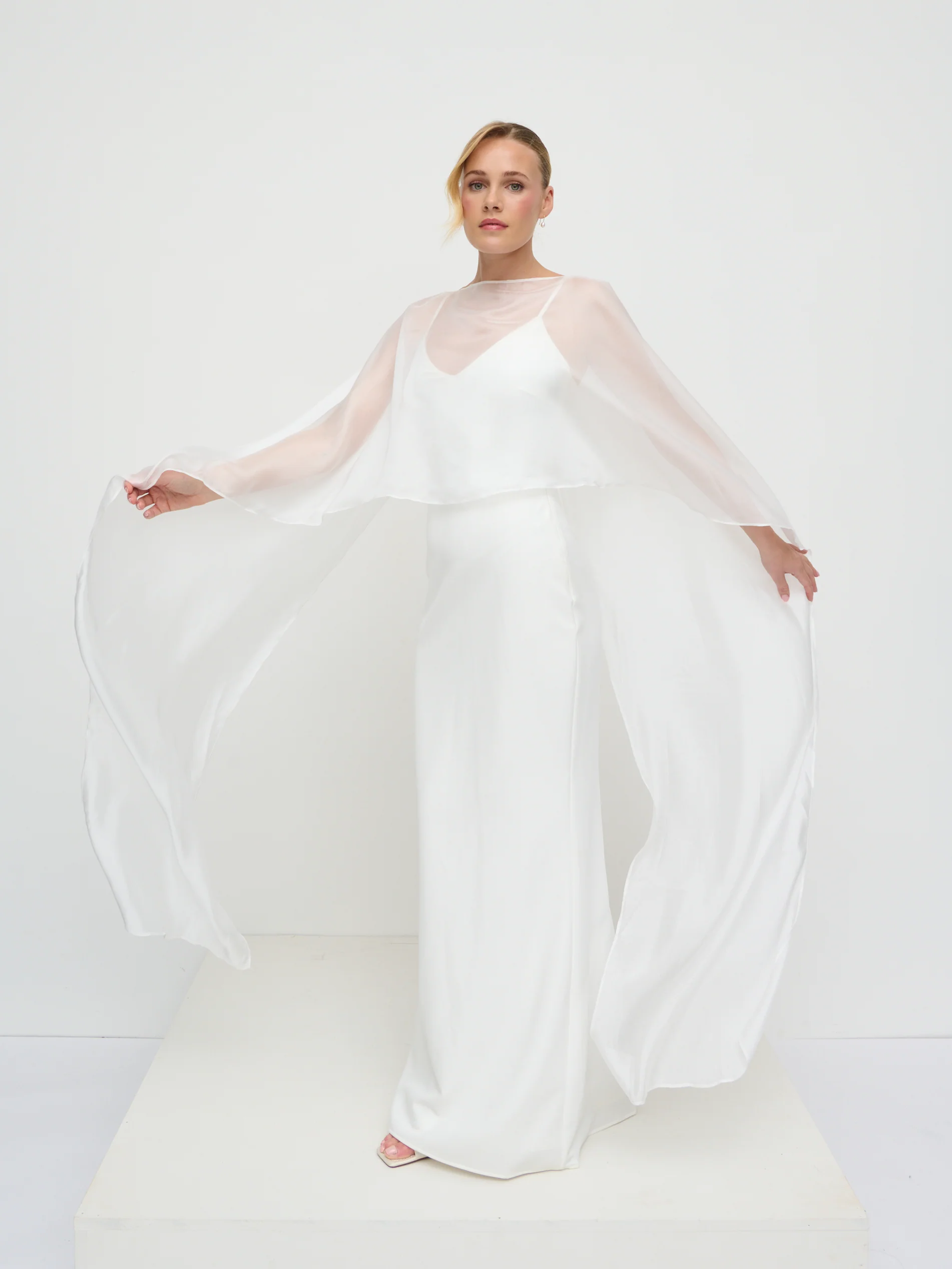 Almada Draped Organza Cape - Ivory - Image 5