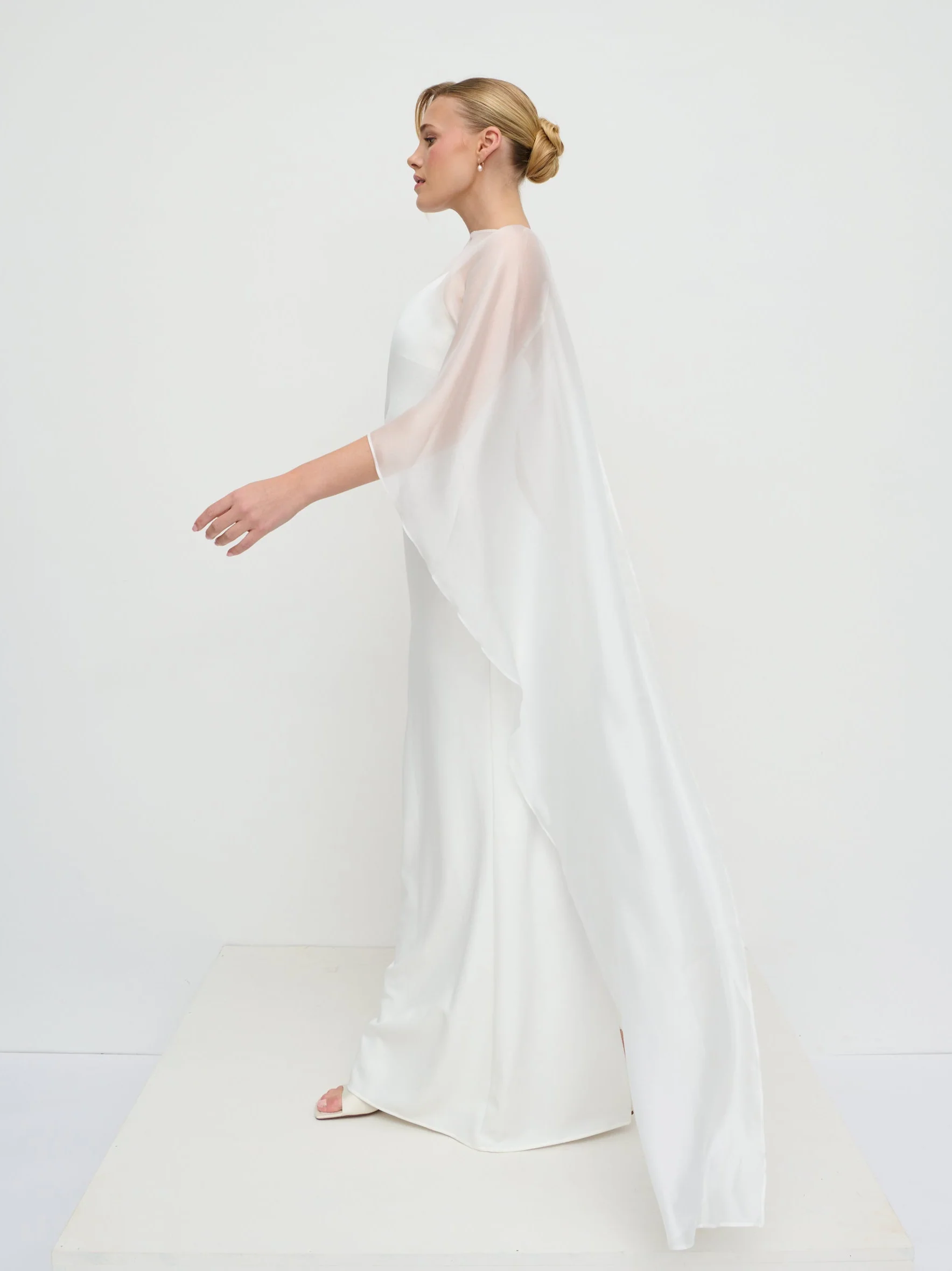 Almada Draped Organza Cape - Ivory - Image 7