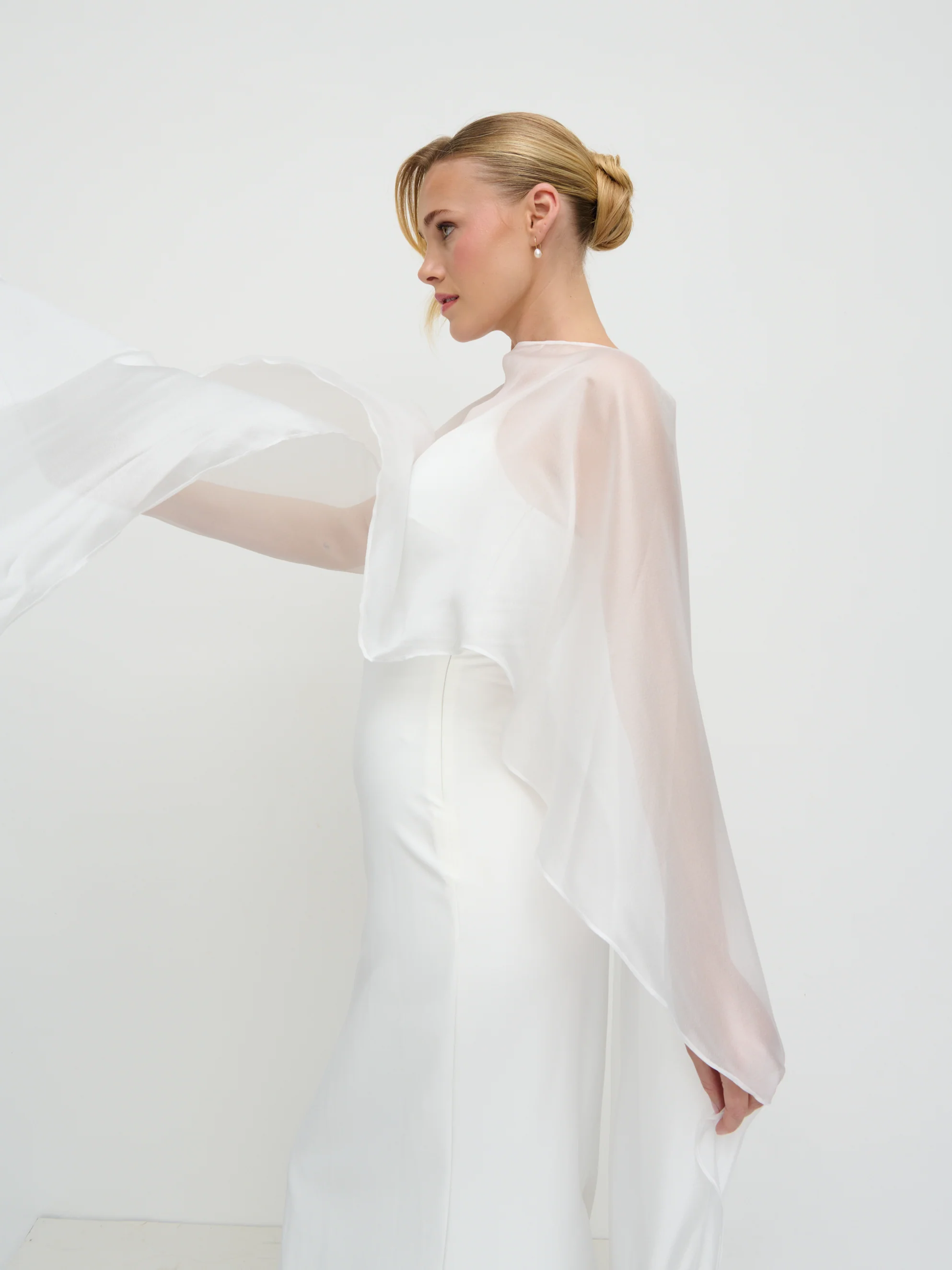 Almada Draped Organza Cape - Ivory - Image 8