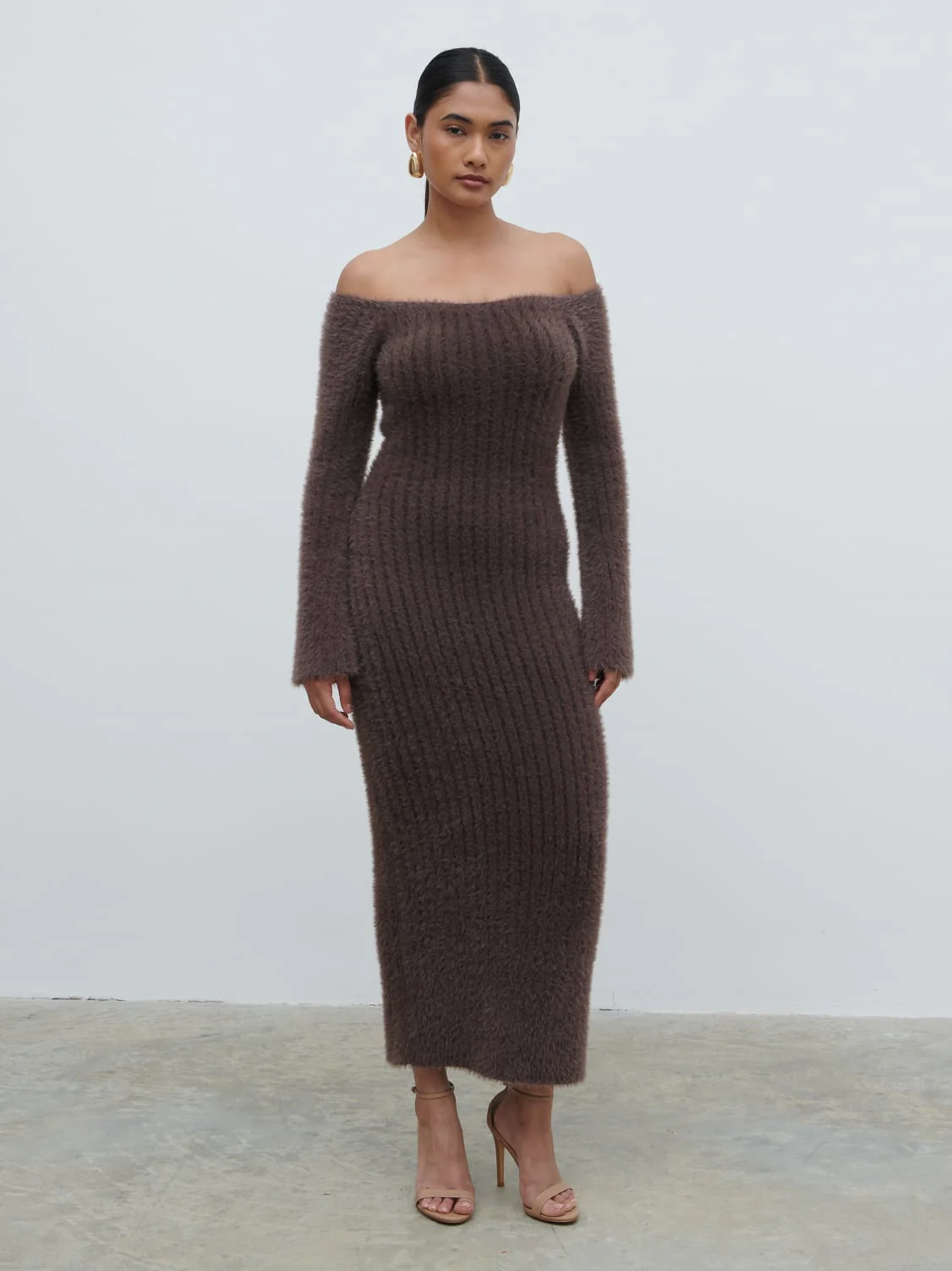 Alora Fluffy Knit Midaxi Dress - Chocolate Plum - Image 4