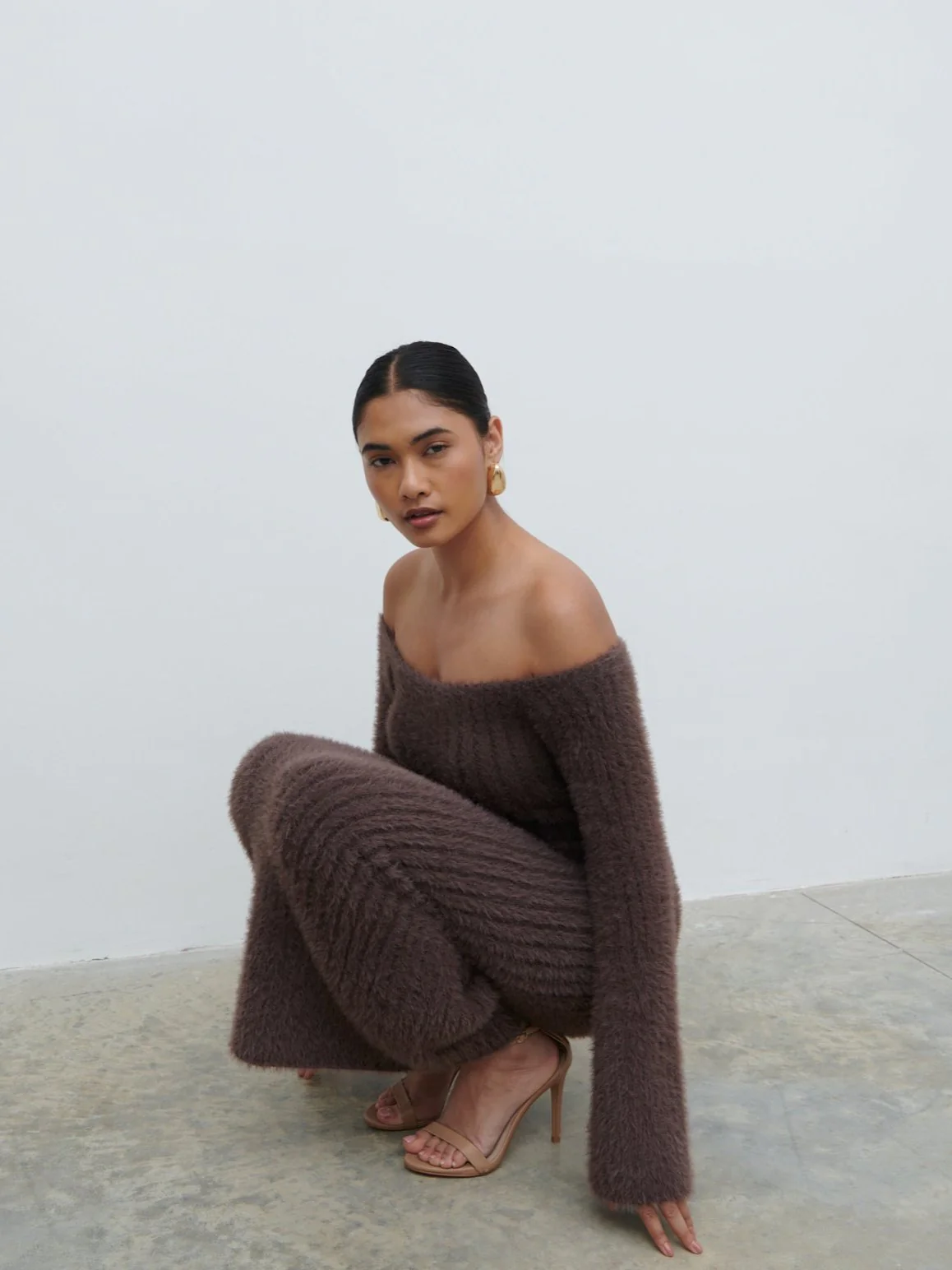 Alora Fluffy Knit Midaxi Dress - Chocolate Plum - Image 5