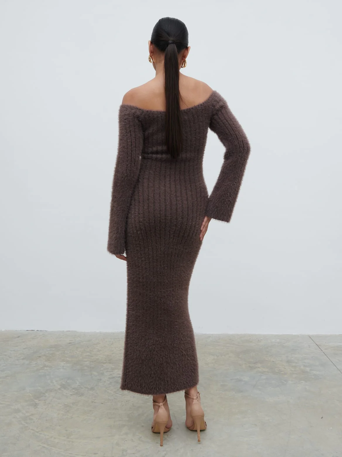 Alora Fluffy Knit Midaxi Dress - Chocolate Plum - Image 6