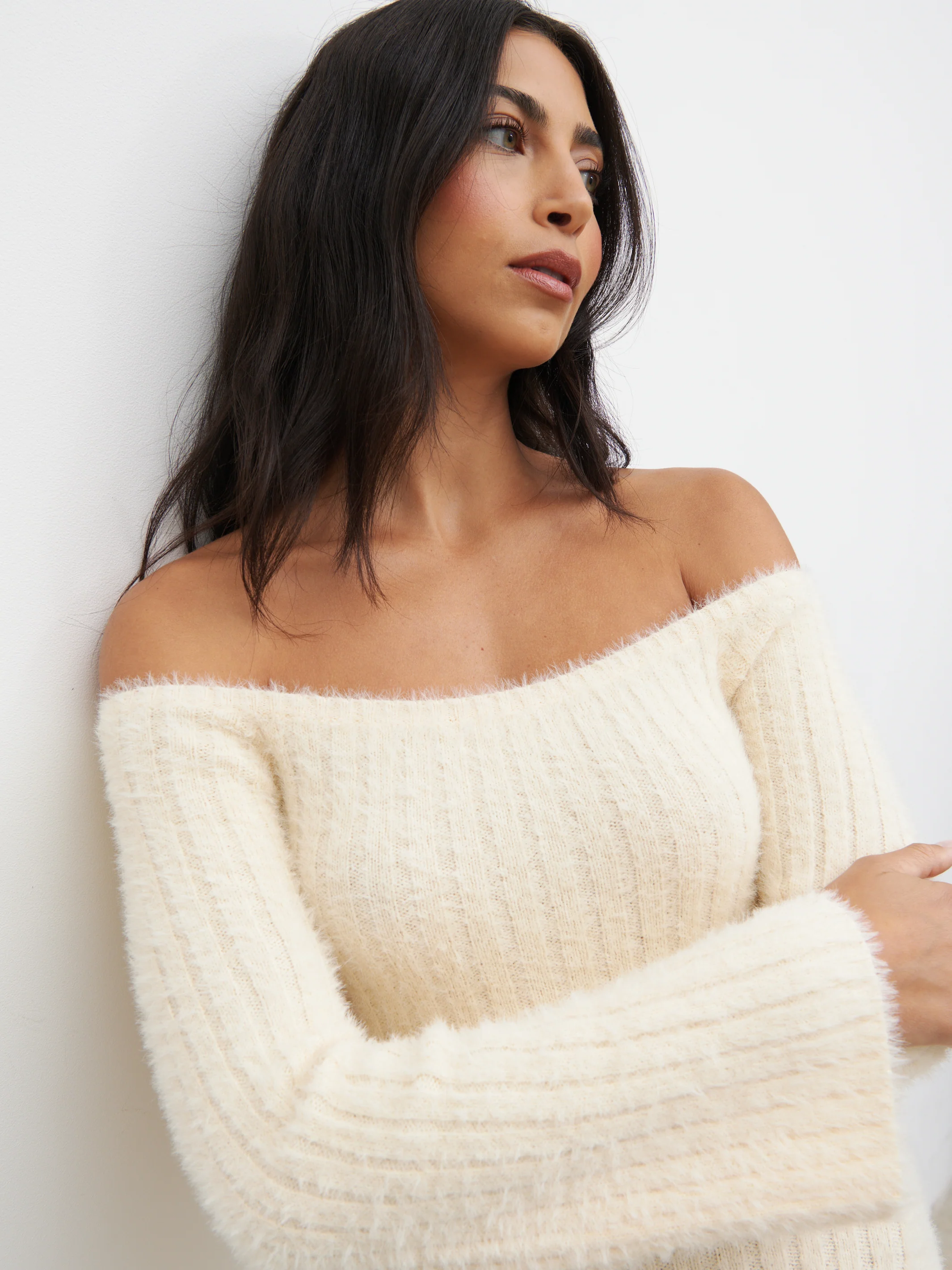 Alora Fluffy Knit Midaxi Dress - Cream - Image 4