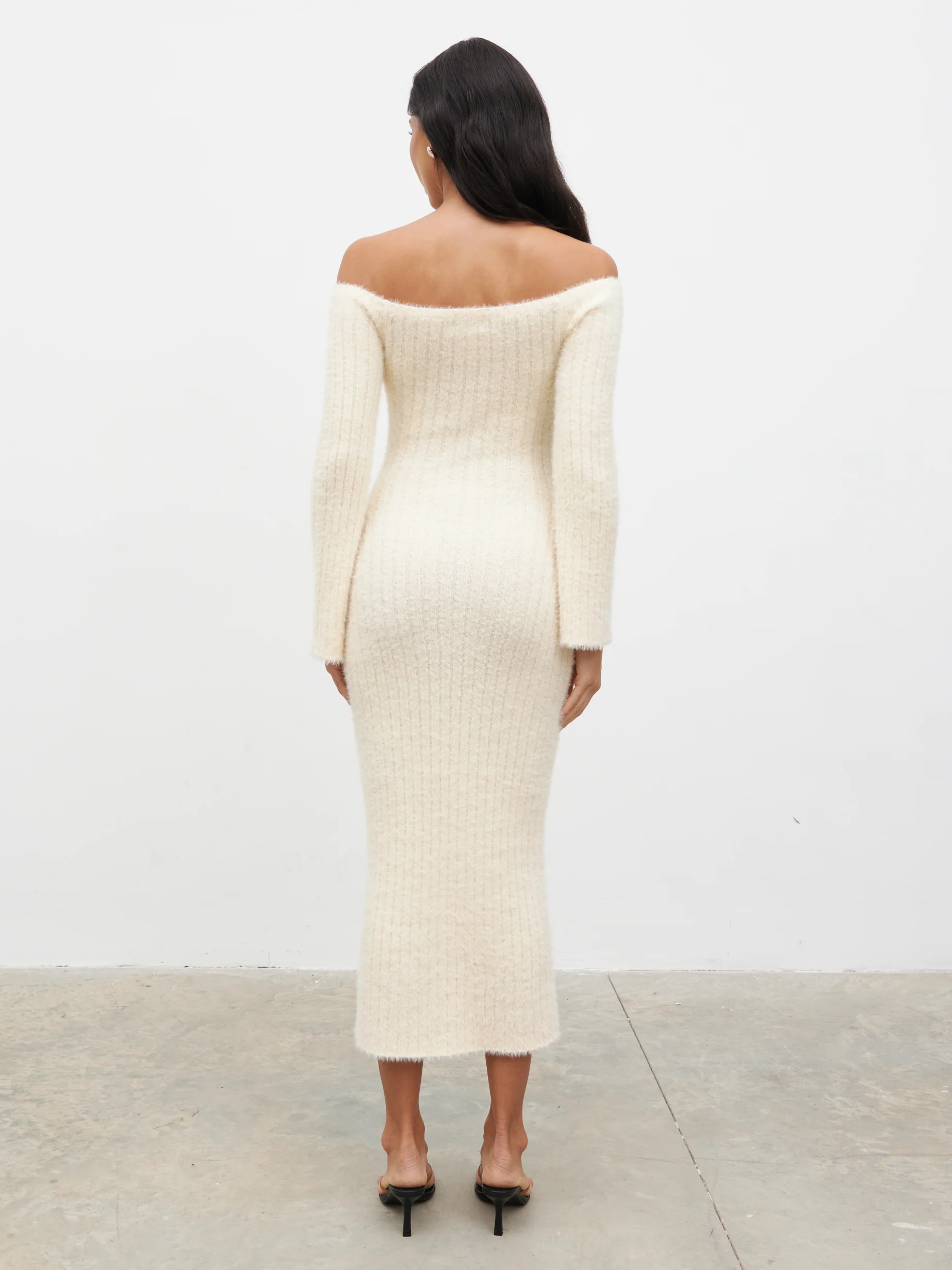 Alora Fluffy Knit Midaxi Dress - Cream - Image 8