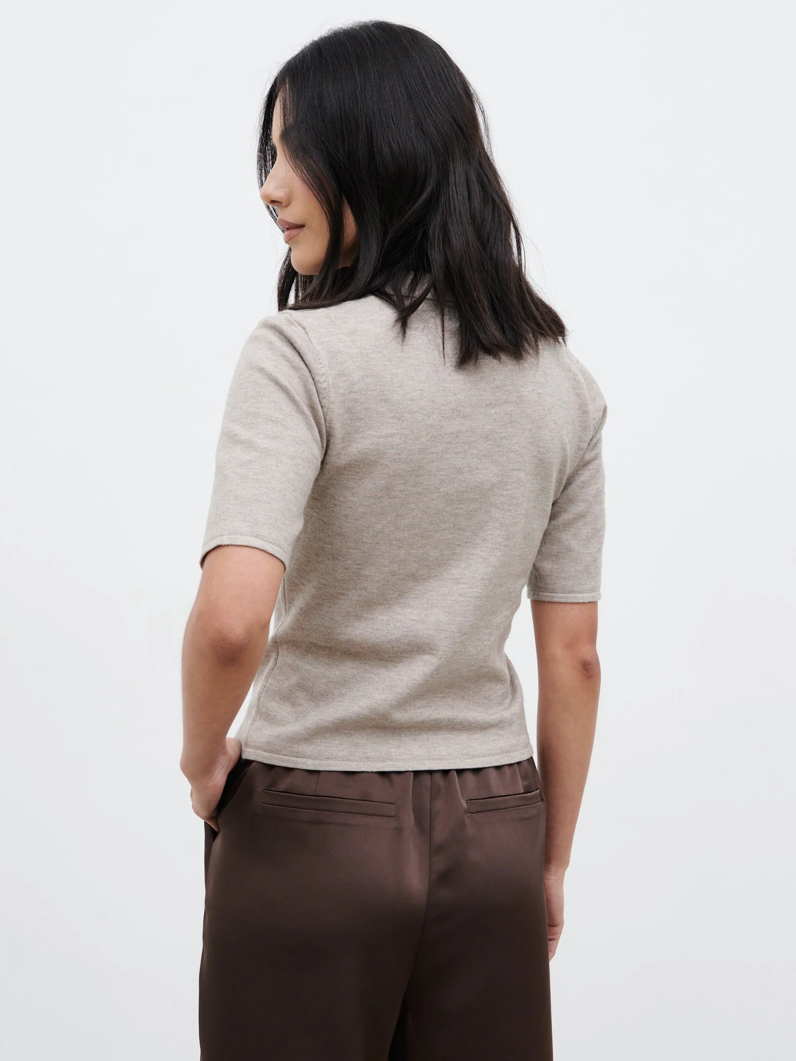 Alva Knitted Polo Top - Light Taupe - Image 4