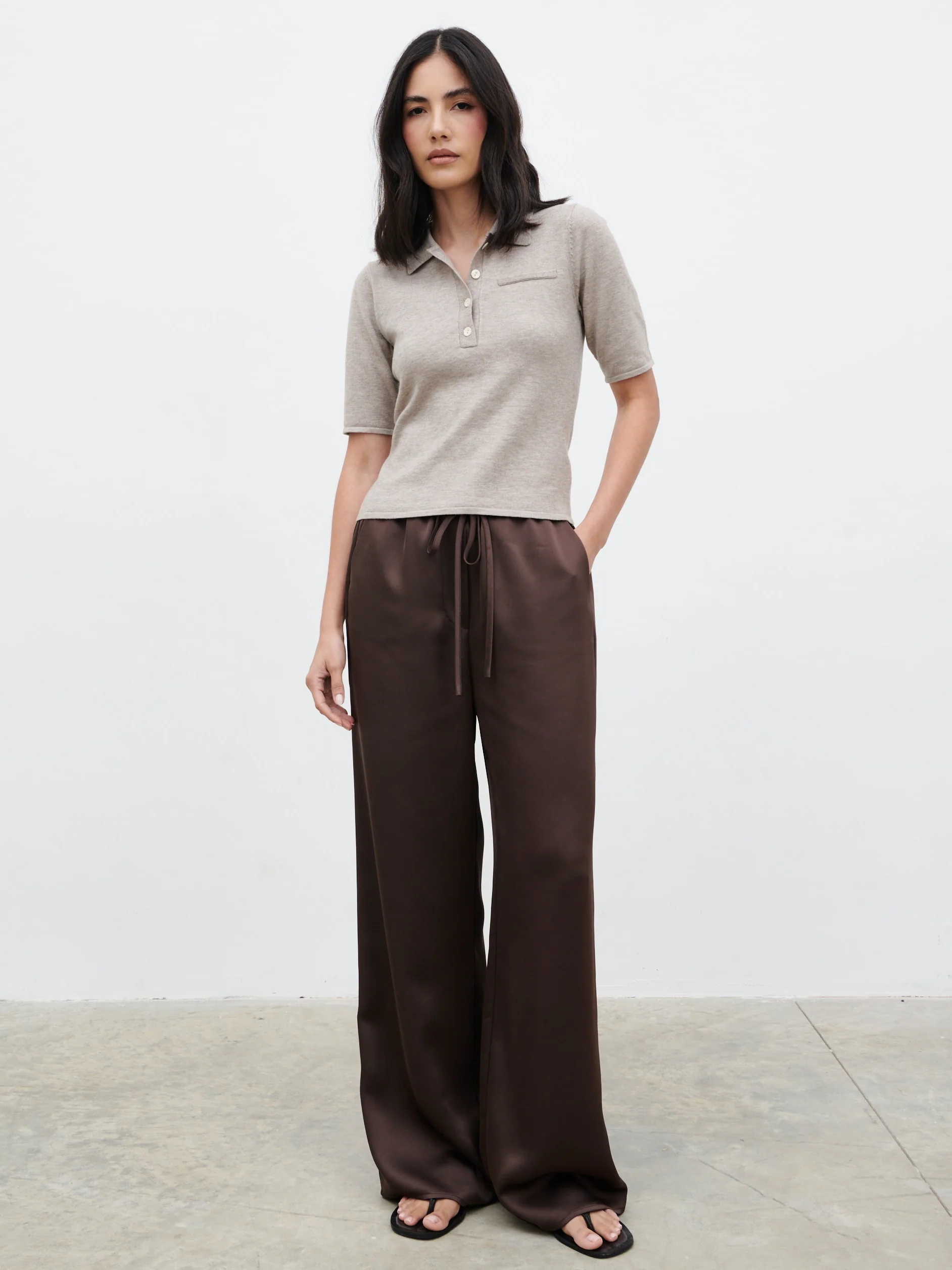 Alva Knitted Polo Top - Light Taupe - Image 5