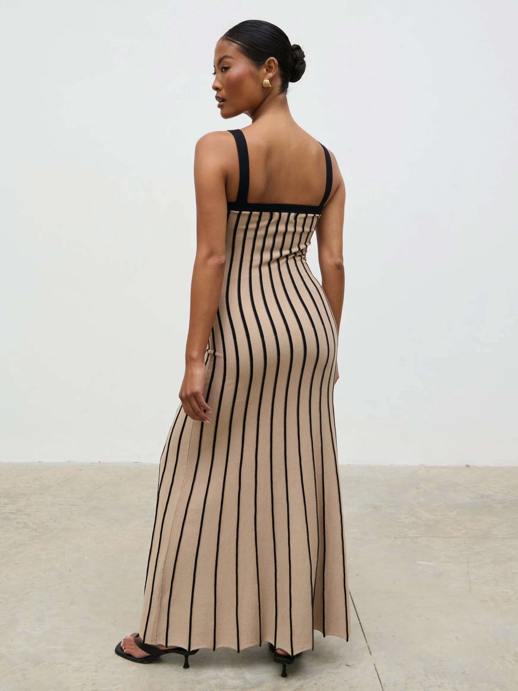 Alyssia Stripe Long Midaxi Knit Dress - Dark Beige and Black - Image 5