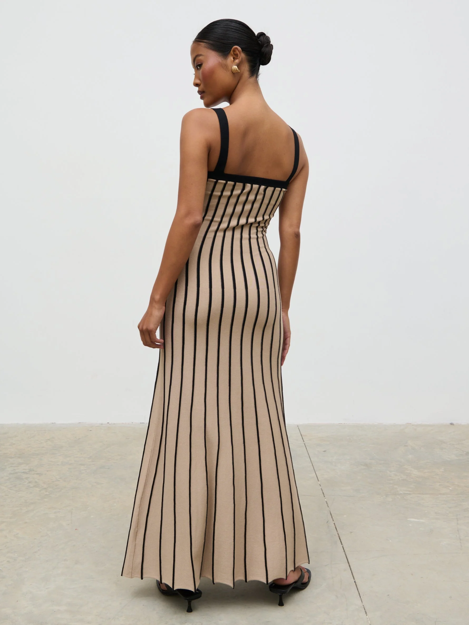 Alyssia Stripe Long Midaxi Knit Dress - Dark Beige and Black - Image 6