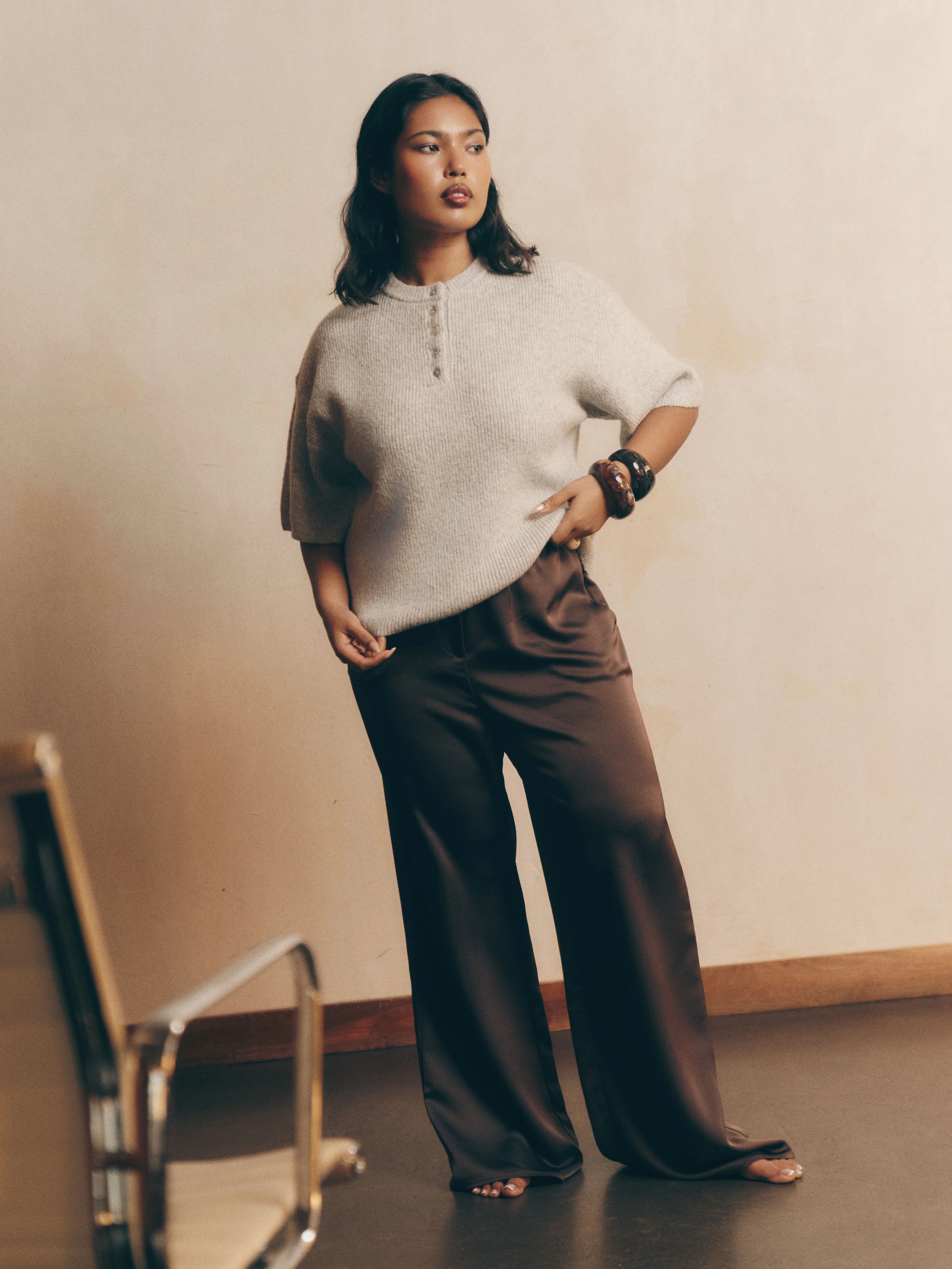 Amari Fluffy Knit Top - Grey Marl - Image 10