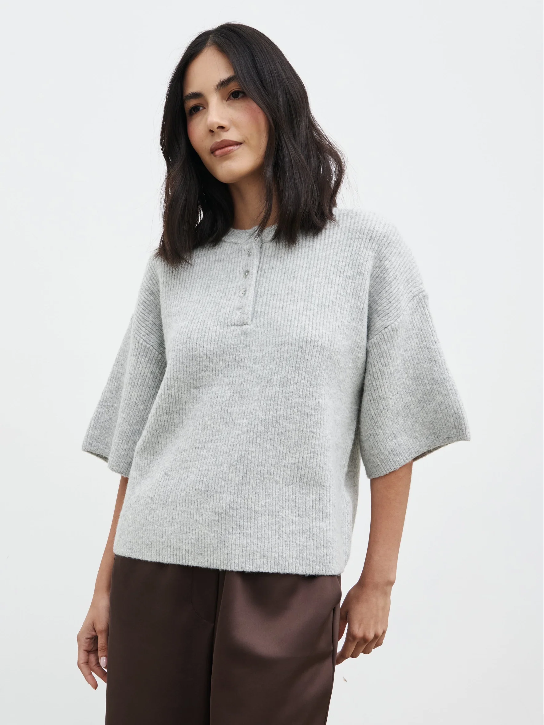Amari Fluffy Knit Top - Grey Marl - Image 3