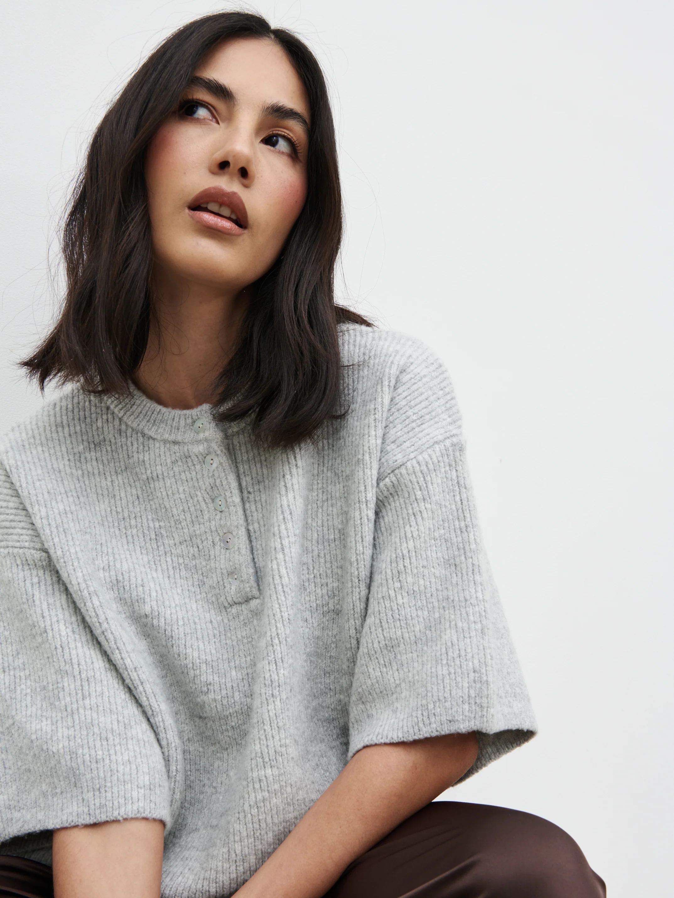 Amari Fluffy Knit Top - Grey Marl - Image 6