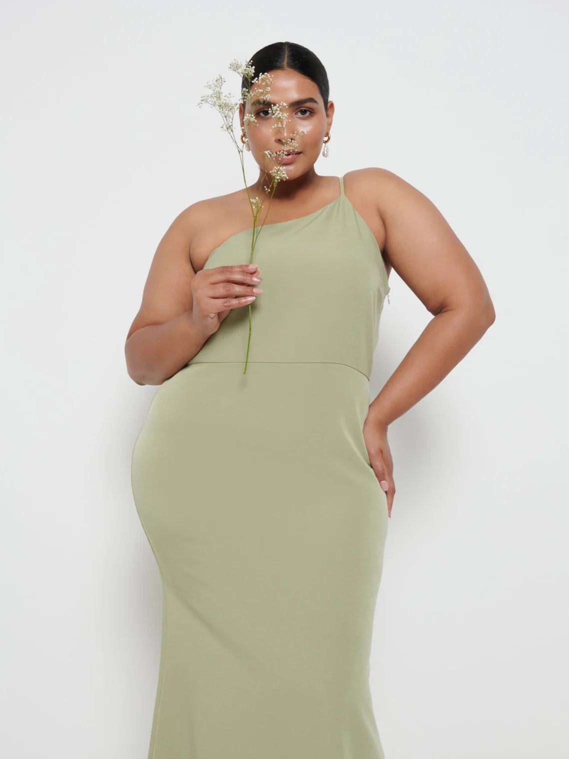 Amelia Crepe Maxi Bridesmaid Dress Curve - Olive - Image 2