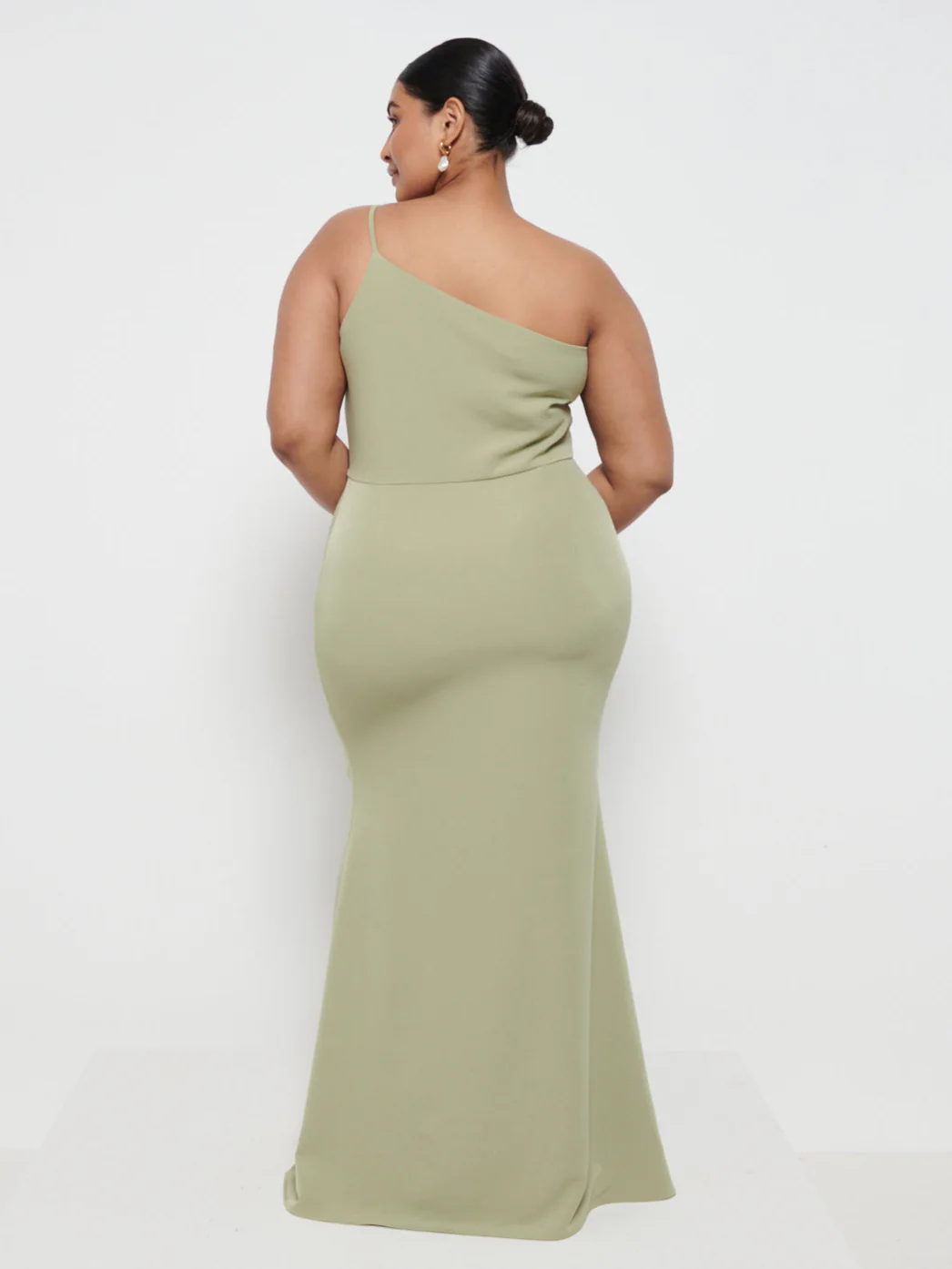 Amelia Crepe Maxi Bridesmaid Dress Curve - Olive - Image 3