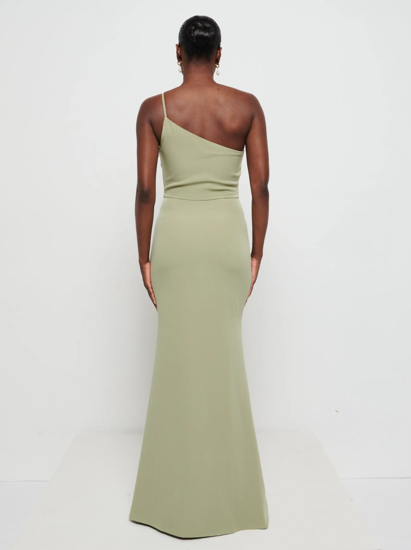 Amelia One Shoulder Crepe Maxi Bridesmaid Dress - Olive - Image 4