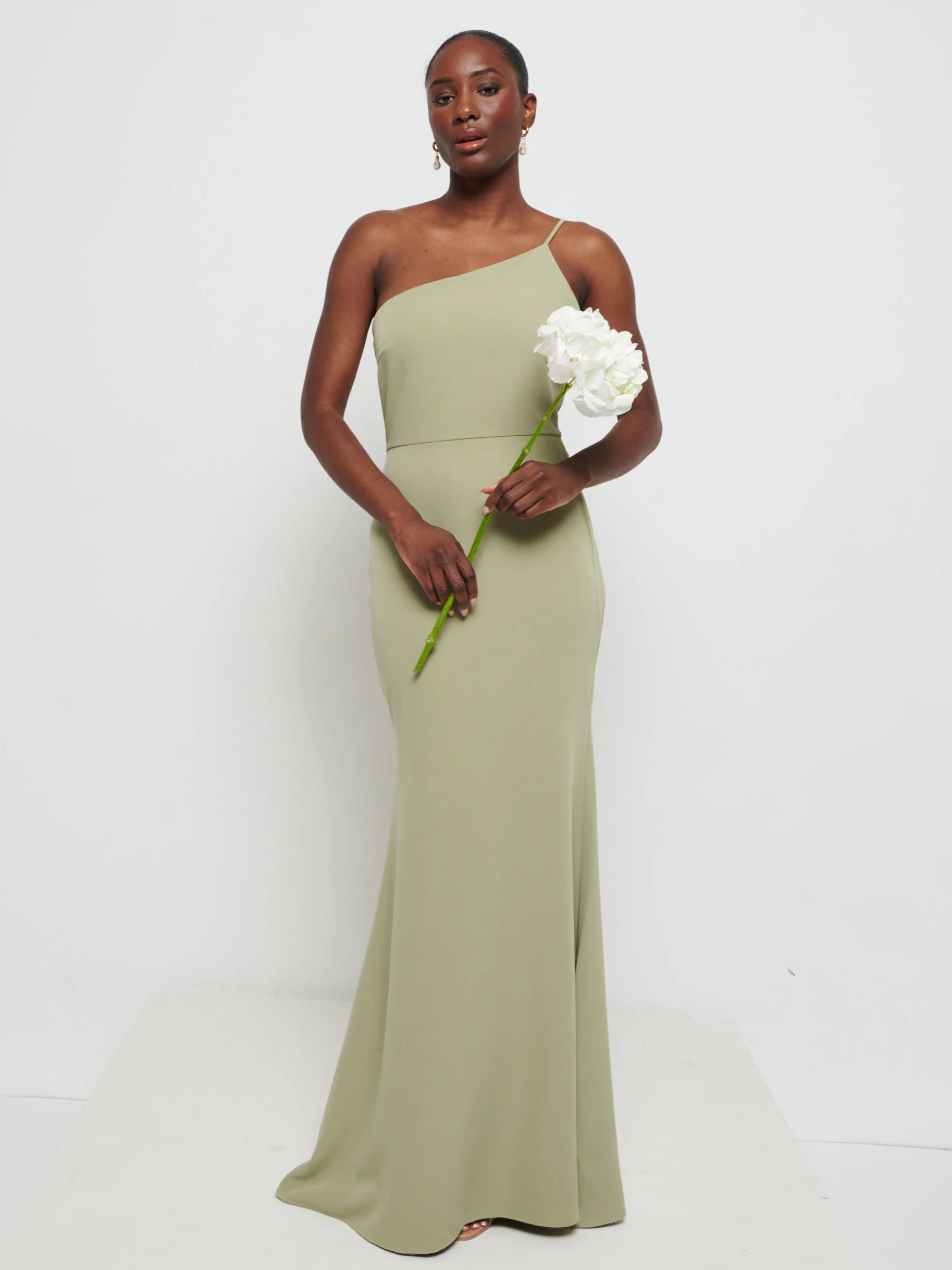 Amelia One Shoulder Crepe Maxi Bridesmaid Dress - Olive - Image 5