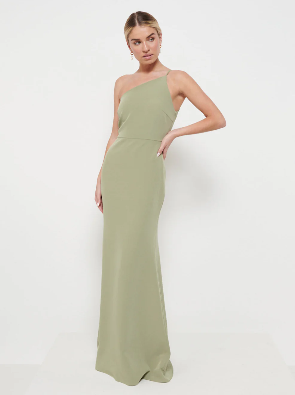 Amelia Crepe Maxi Bridesmaid Dress - Olive - Image 4