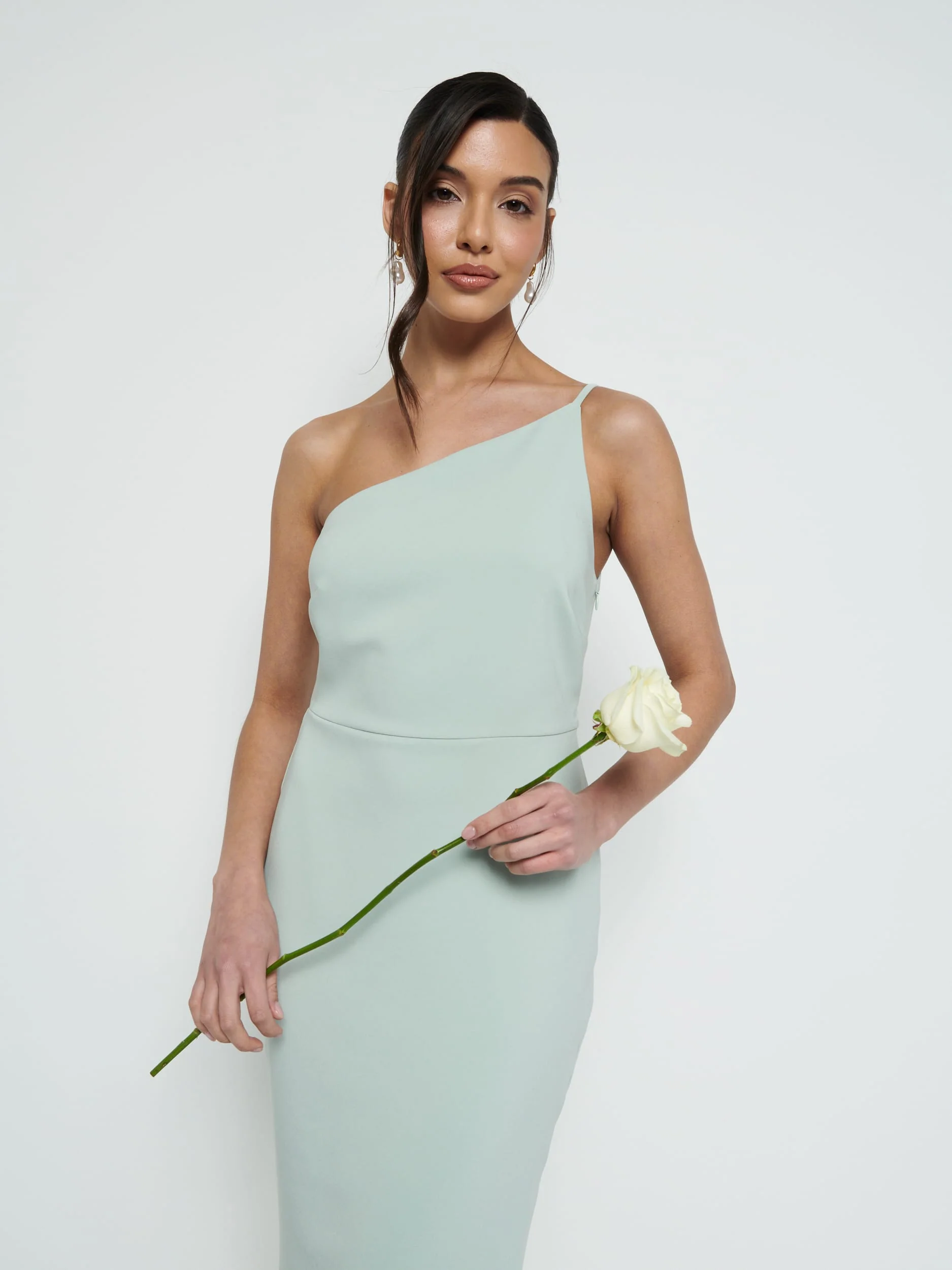 Amelia One Shoulder Crepe Maxi Bridesmaid Dress - Sage - Image 2