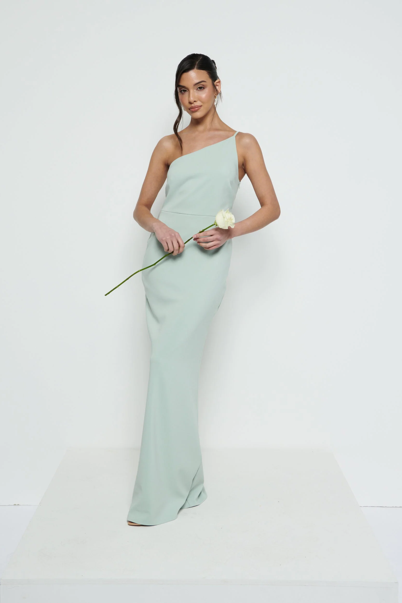 Amelia One Shoulder Crepe Maxi Bridesmaid Dress - Sage - Image 3